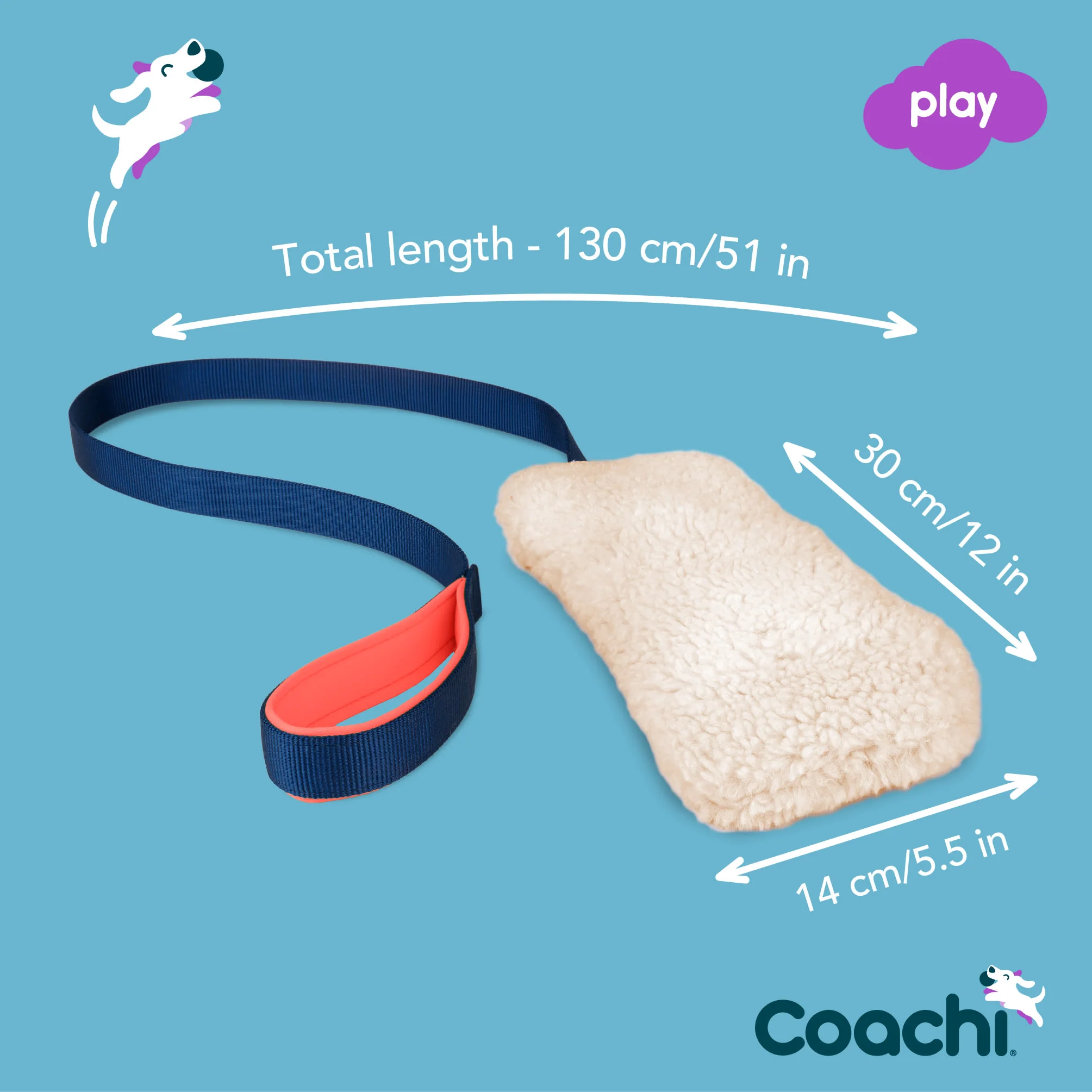 Coachi Chase & Crinkle Toy for Dogs - Navy, Coral & Faux Lambswool - Image 6