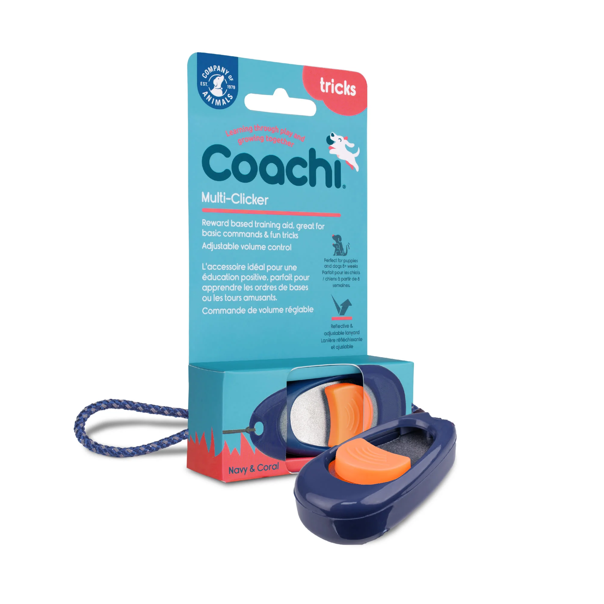 Coachi Multi-Clicker for Dogs - Navy & Coral