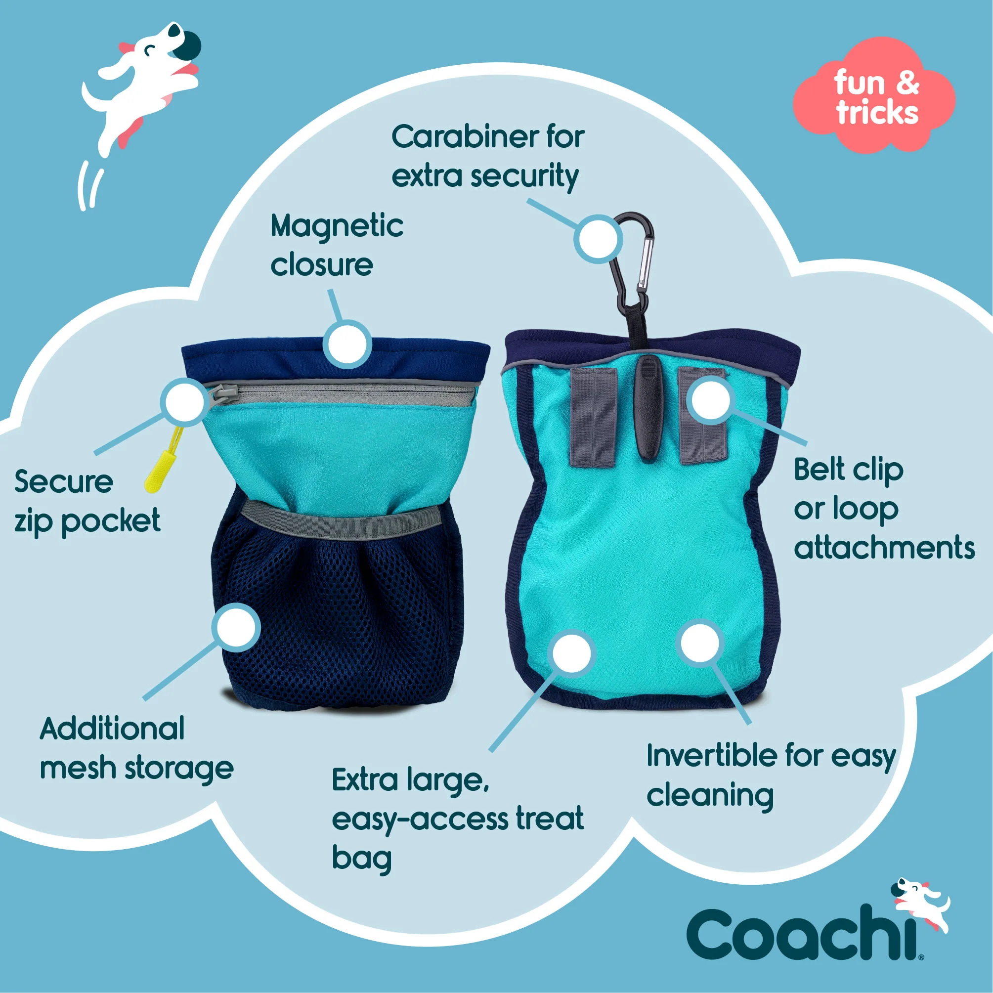 Coachi Pro Train & Treat Bag for Dogs - Navy & Light Blue - Image 4
