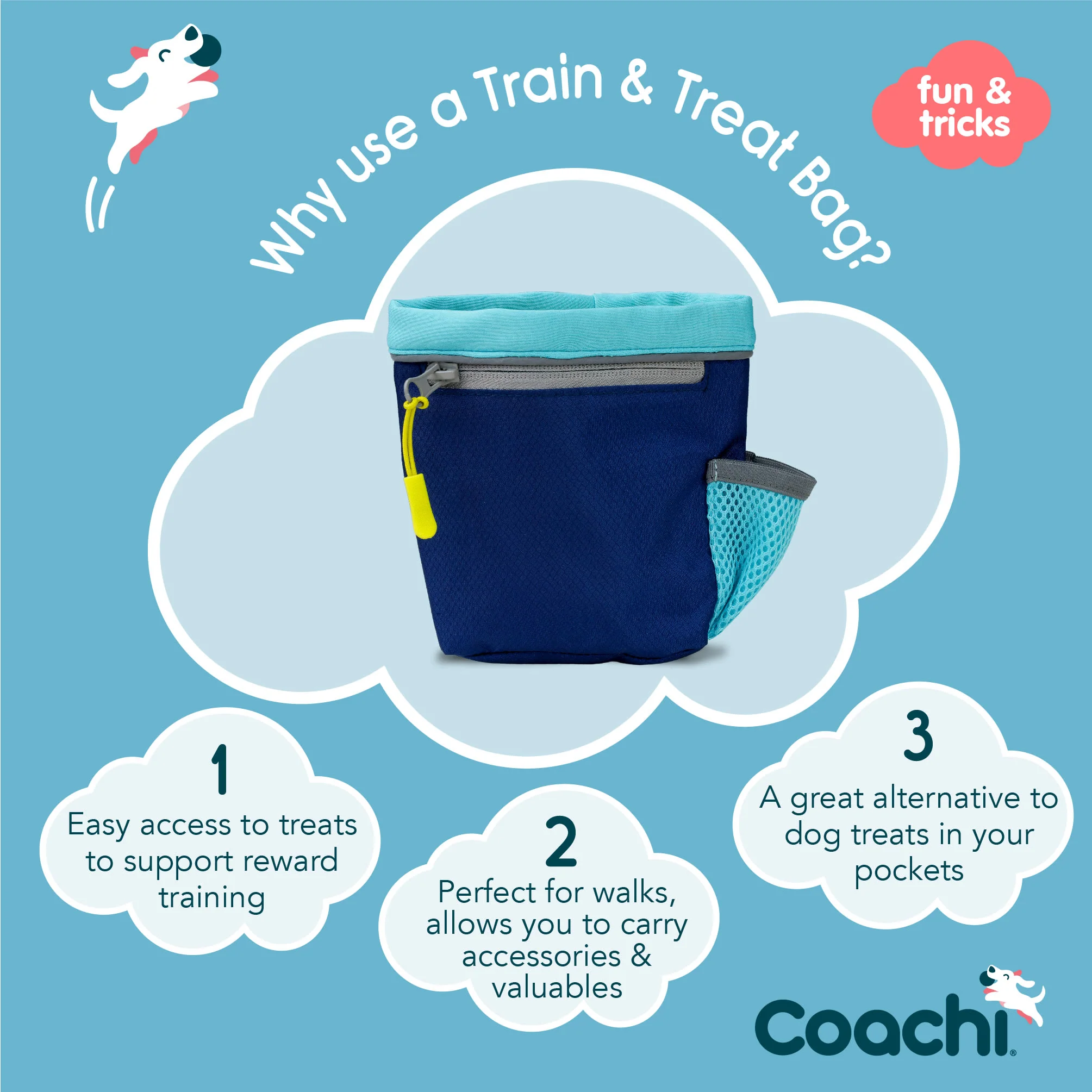 Coachi Train & Treat Bag for Dogs - Navy & Light Blue - Image 3