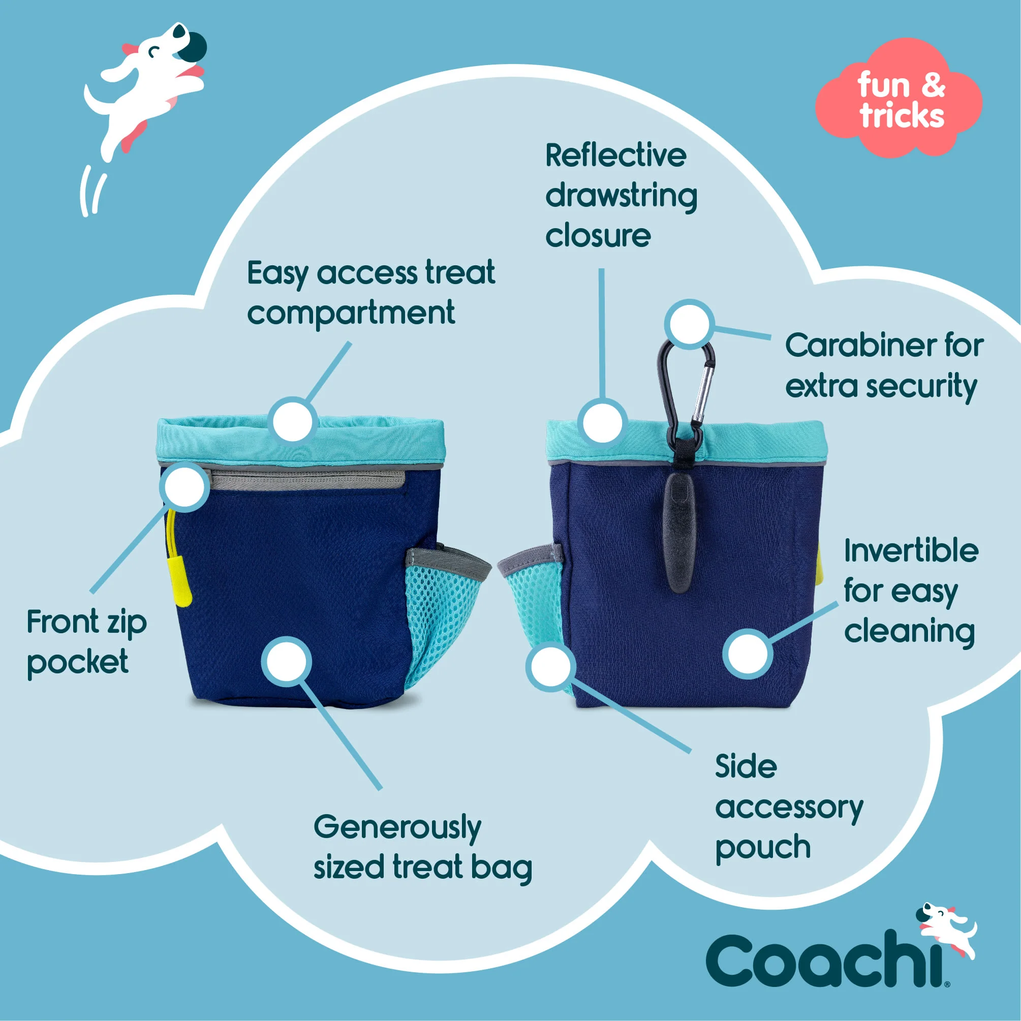 Coachi Train & Treat Bag for Dogs - Navy & Light Blue - Image 4