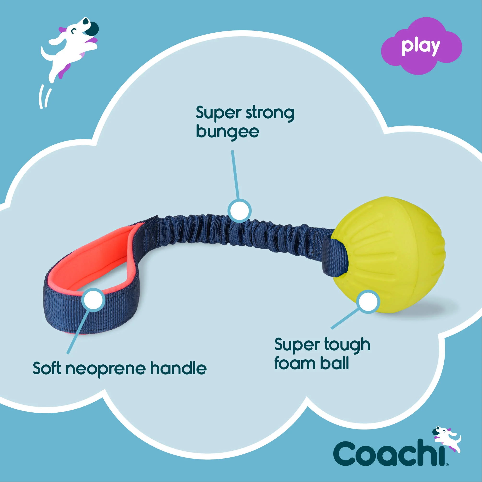 Coachi Tuggi Ball Toy for Dogs - Navy, Coral & Lime - Image 5