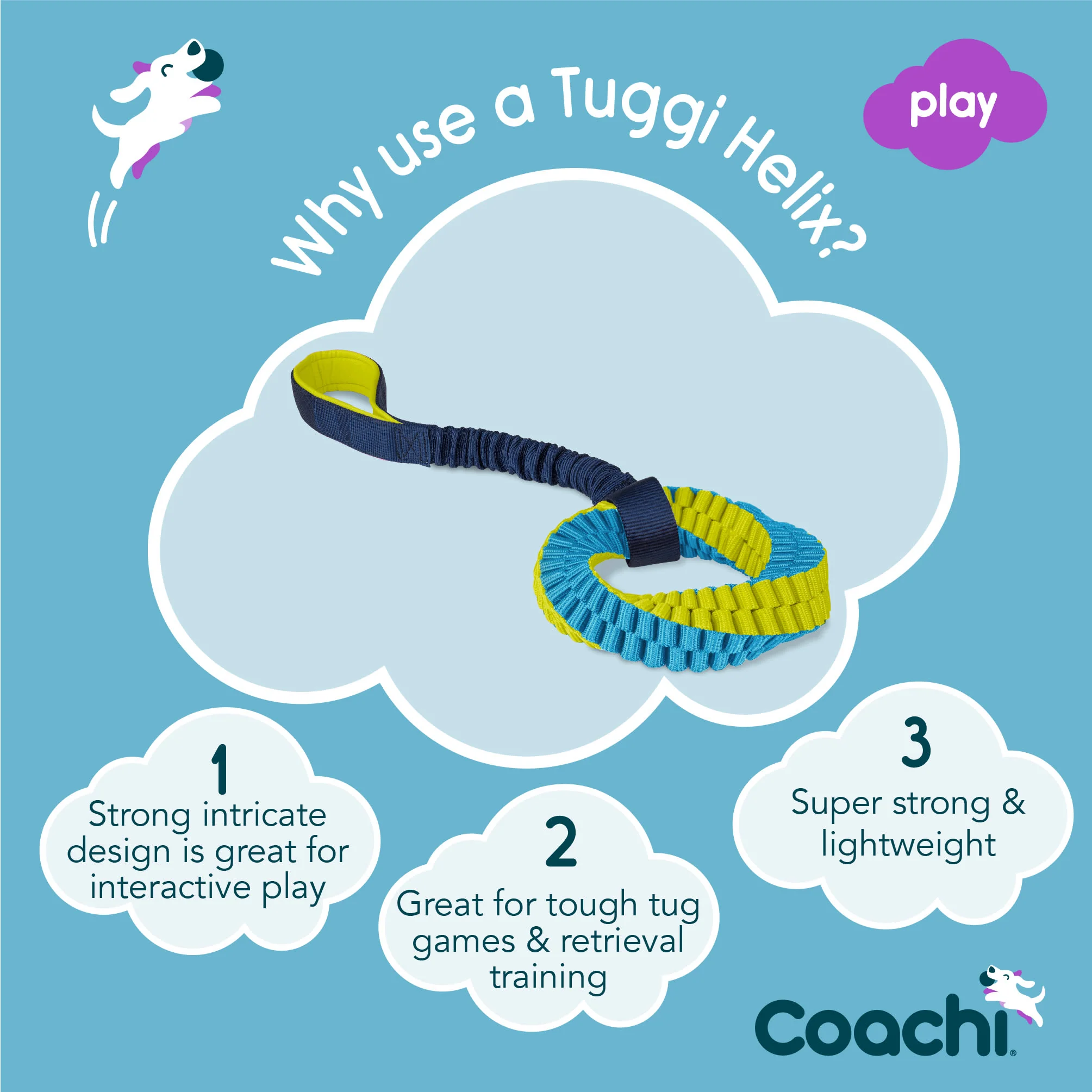 Coachi Tuggi Helix Toy for Dogs - Navy, Lime & Light Blue - Image 4