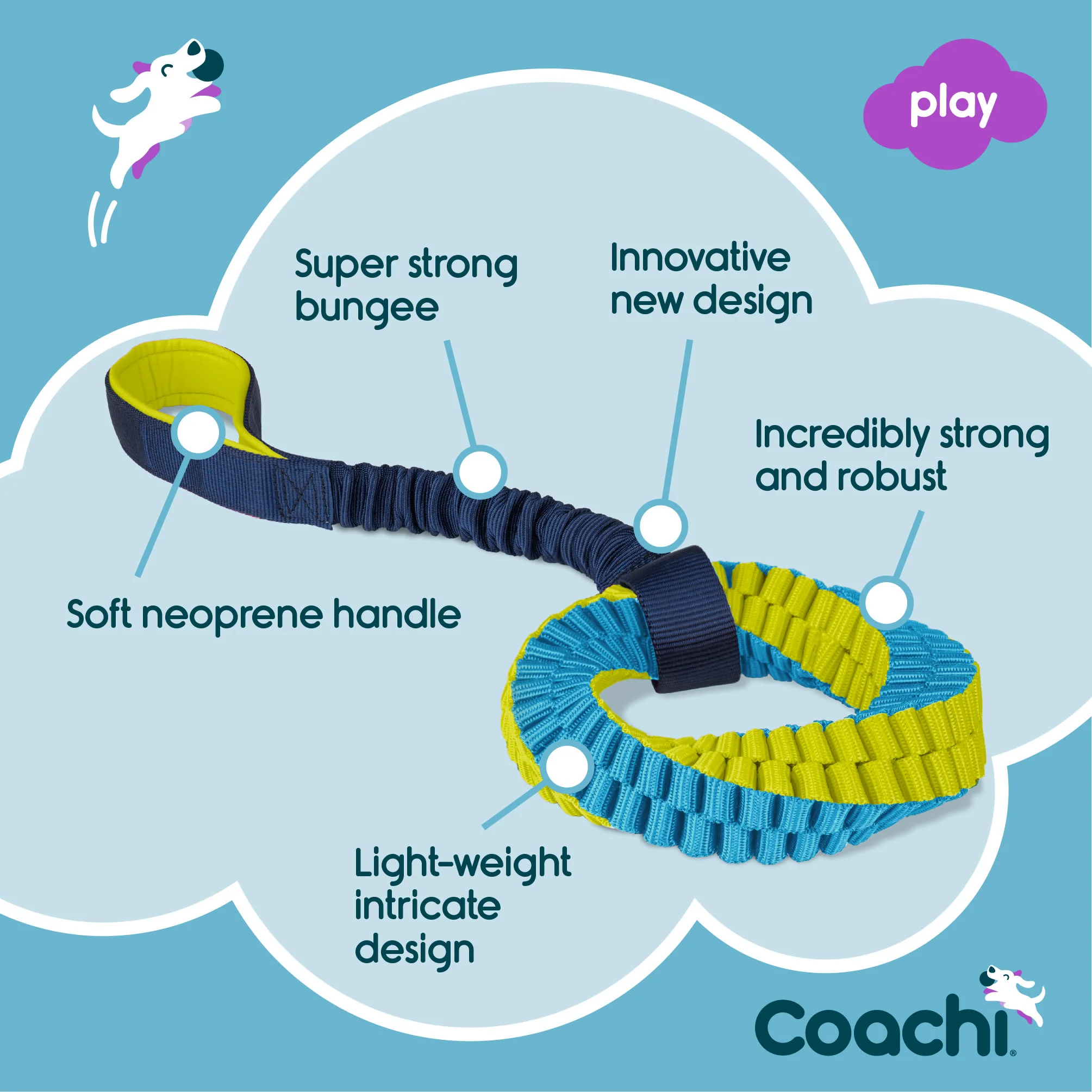 Coachi Tuggi Helix Toy for Dogs - Navy, Lime & Light Blue - Image 5