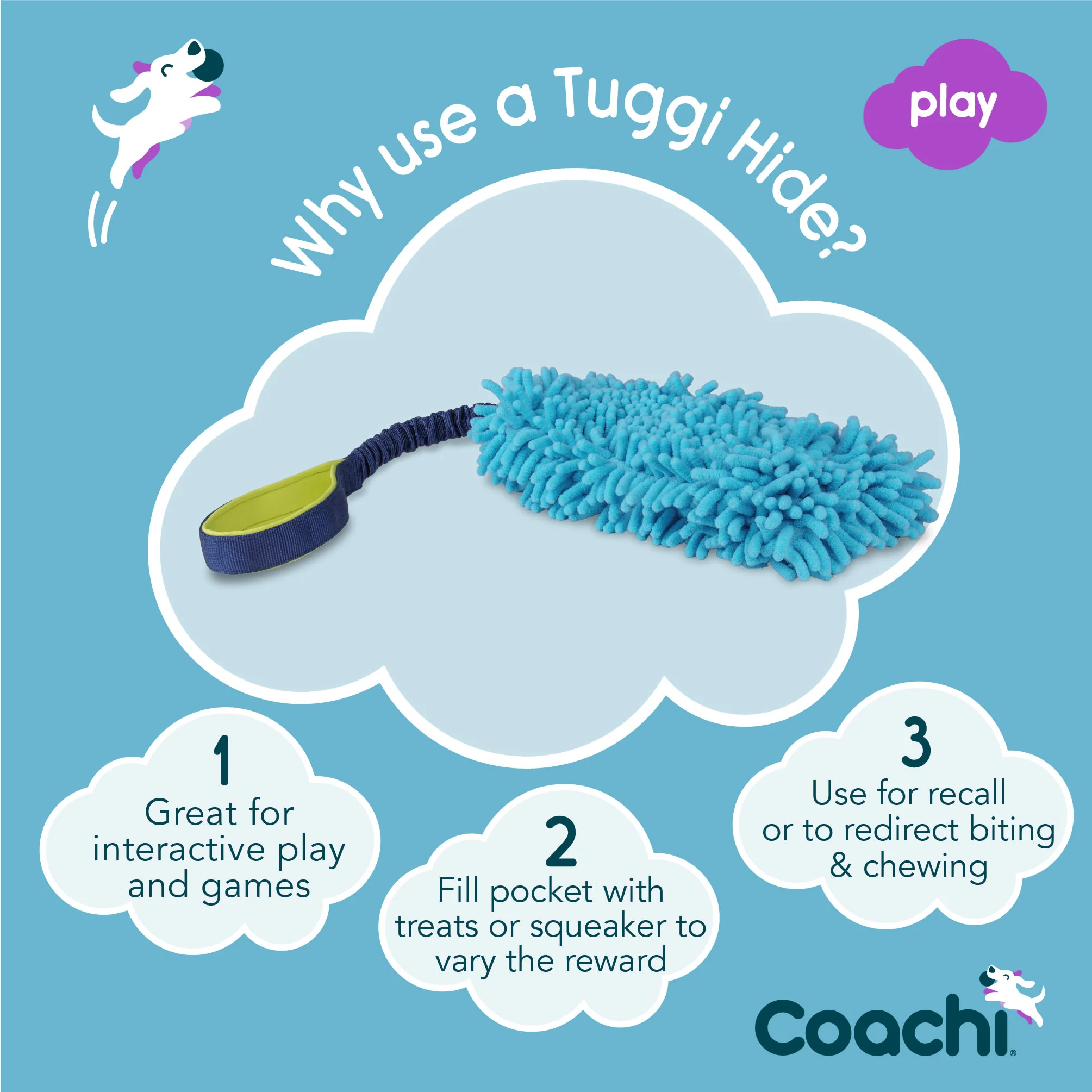 Coachi Tuggi Hide Toy for Dogs - Navy, Lime & Light Blue - Image 4