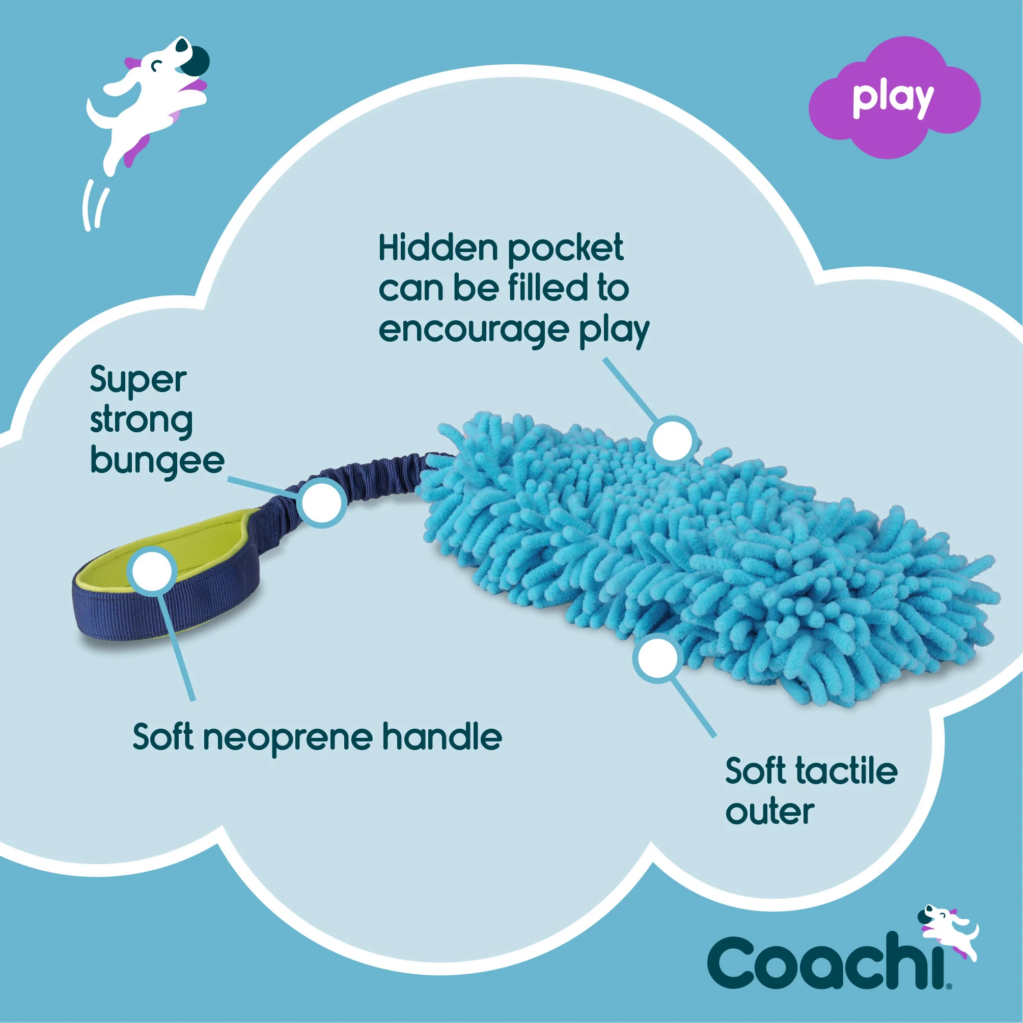 Coachi Tuggi Hide Toy for Dogs - Navy, Lime & Light Blue - Image 5