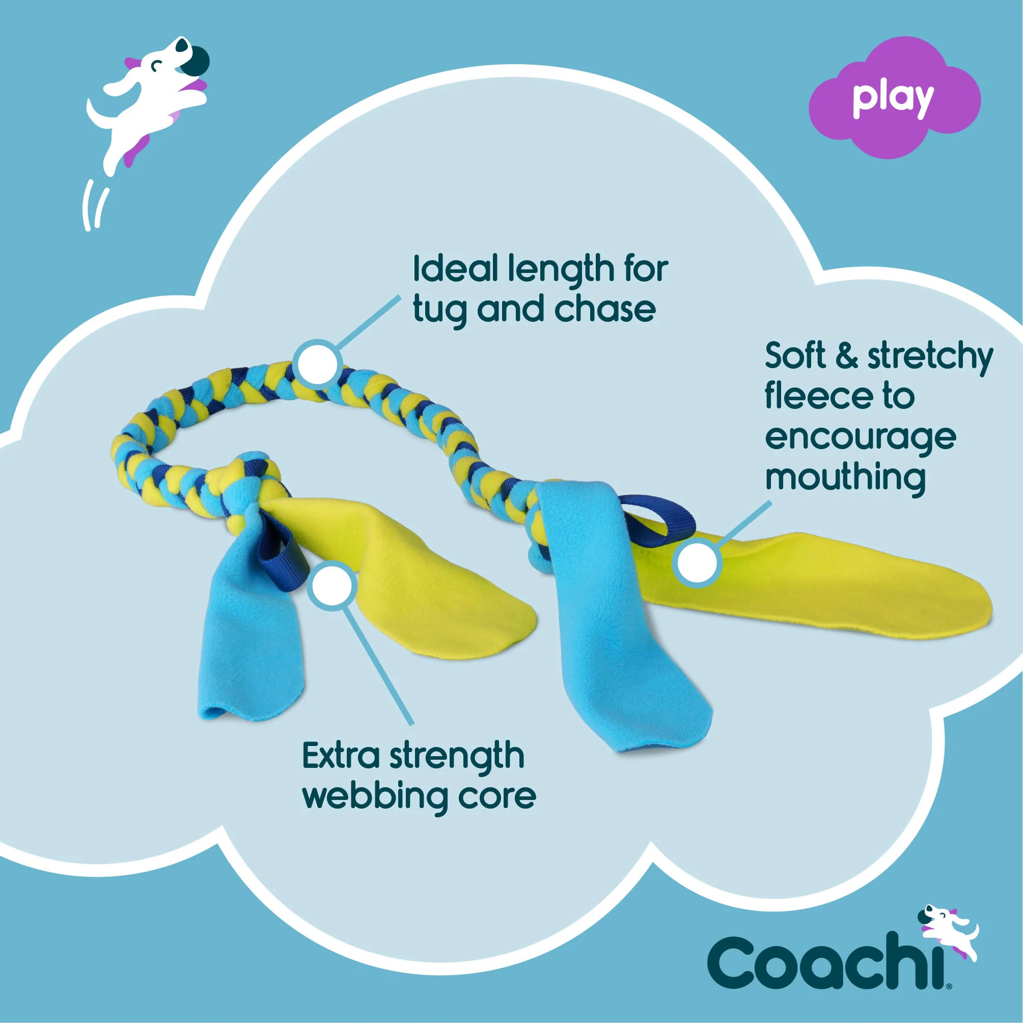 Coachi Tuggi Tug Toy for Dogs - Navy, Lime & Light Blue - Image 5