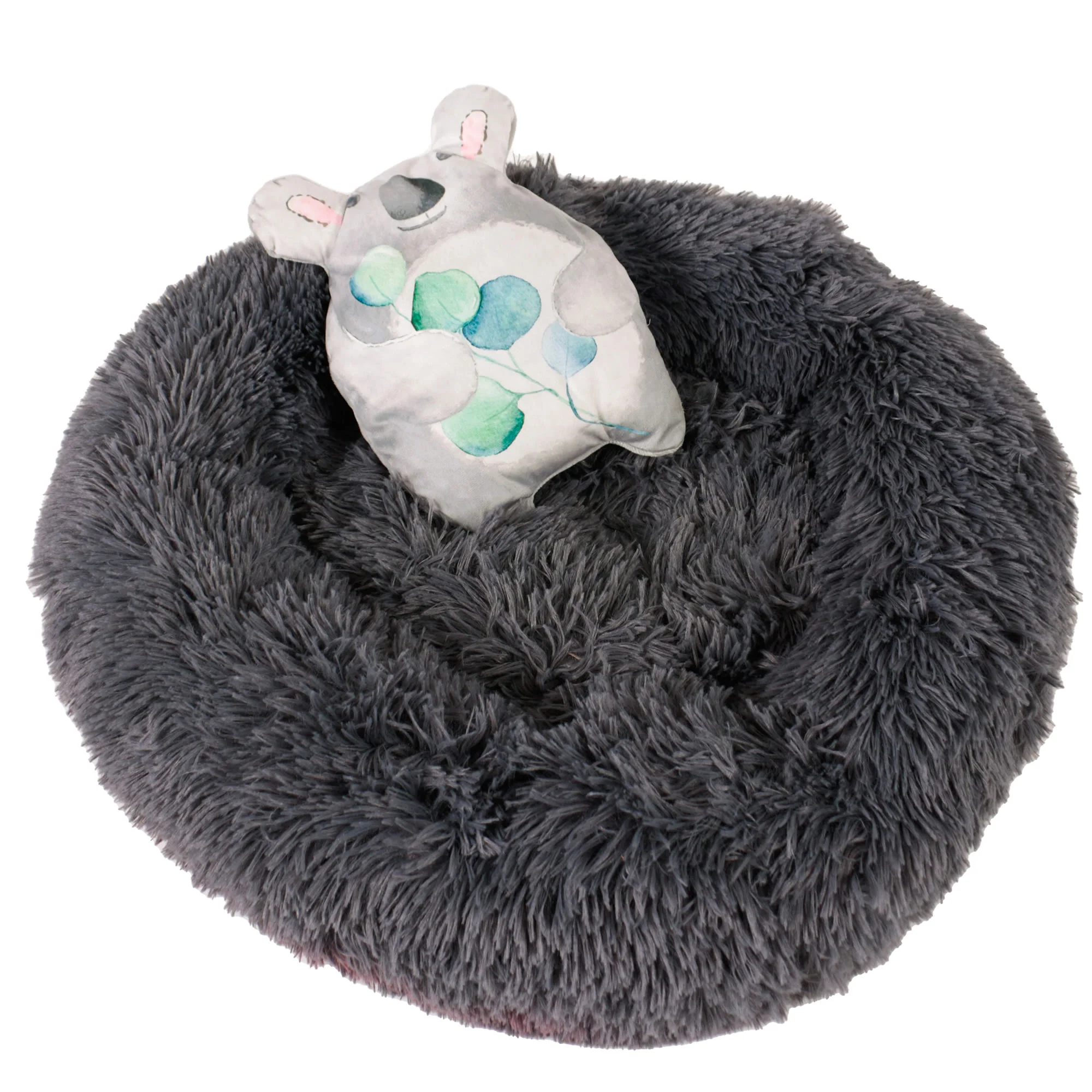 Dream Paws Anxiety Reducing Plush Dog & Cat Bed with Mouse Toy - Charcoal