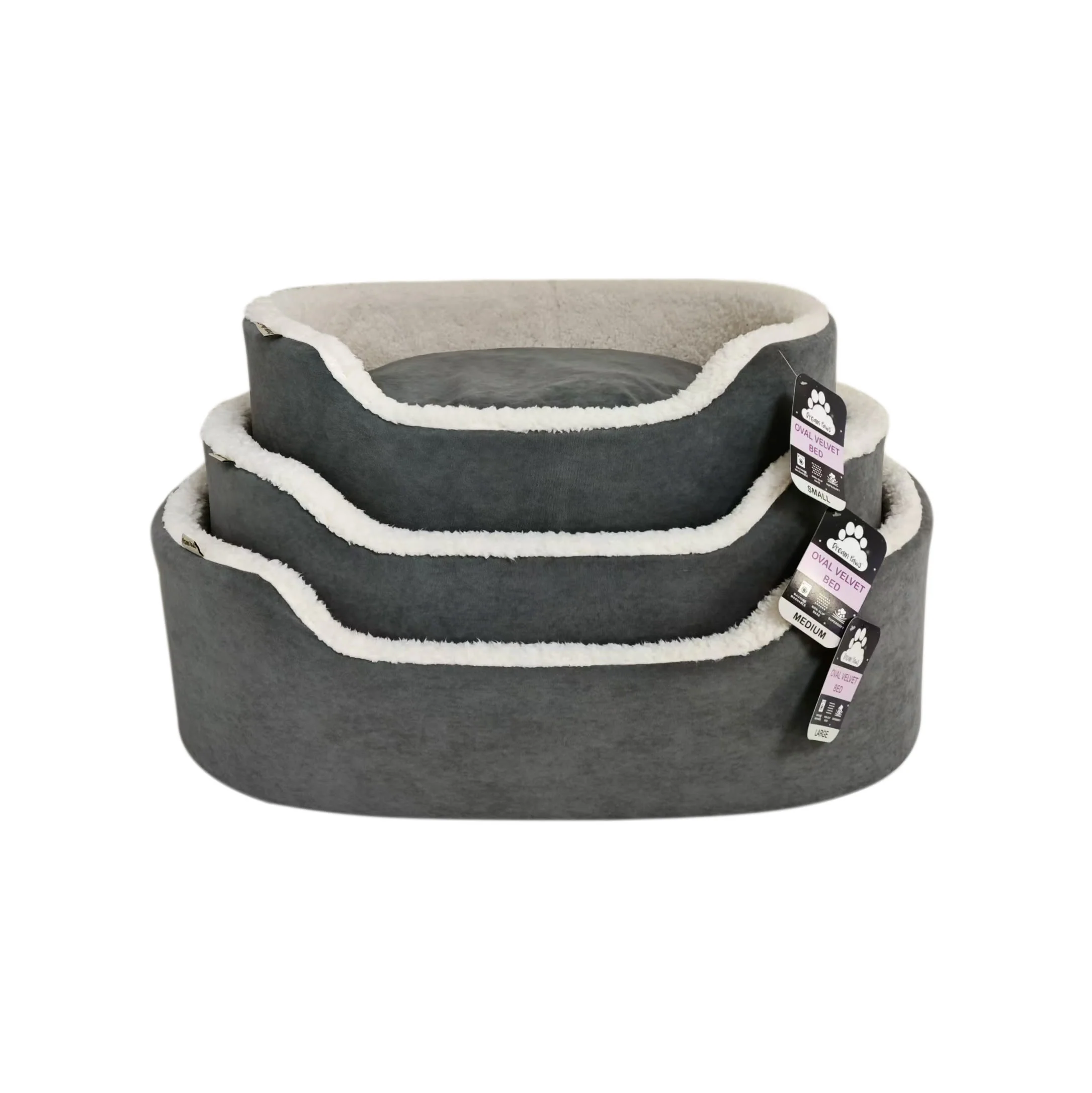 Dream Paws Grey Oval Velvet Dog Bed - Image 2