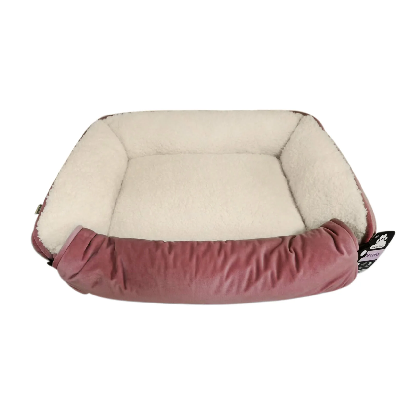 Dream Paws Pink Velvet Pet Sofa Bed with Fold-Out Blanket - Image 2