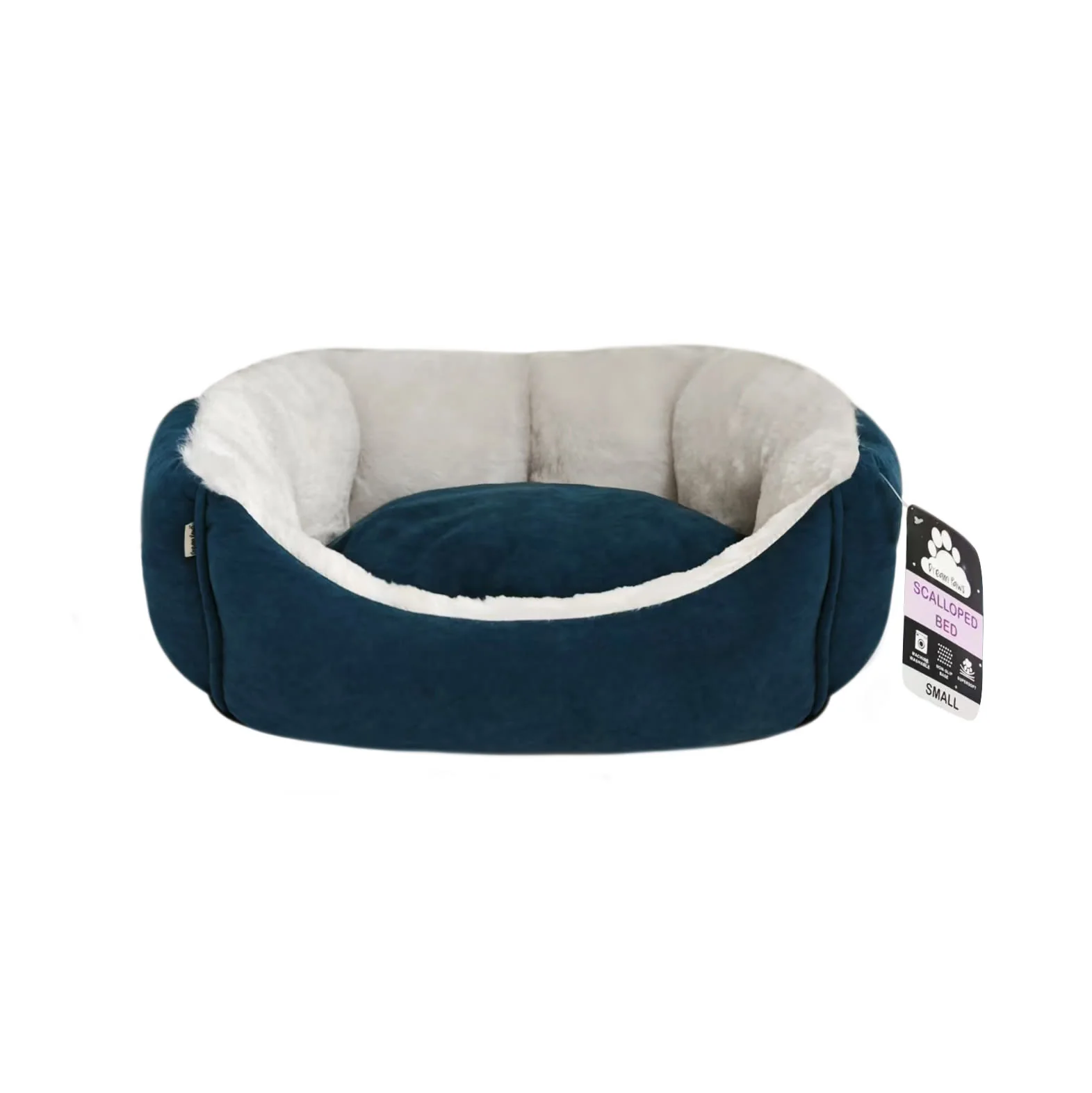 Dream Paws Soft Scalloped Blue Dog Bed