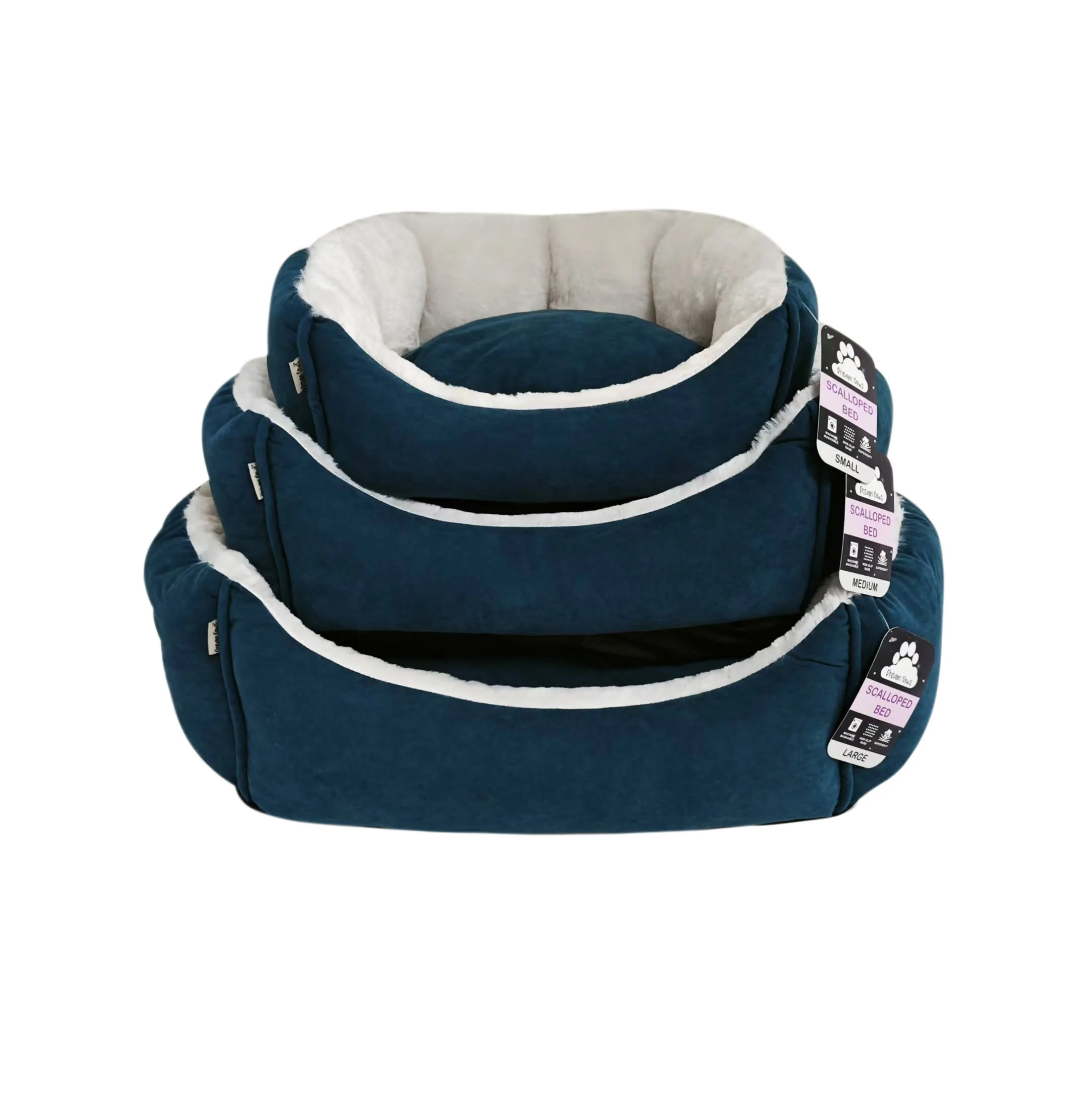 Dream Paws Soft Scalloped Blue Dog Bed - Image 2