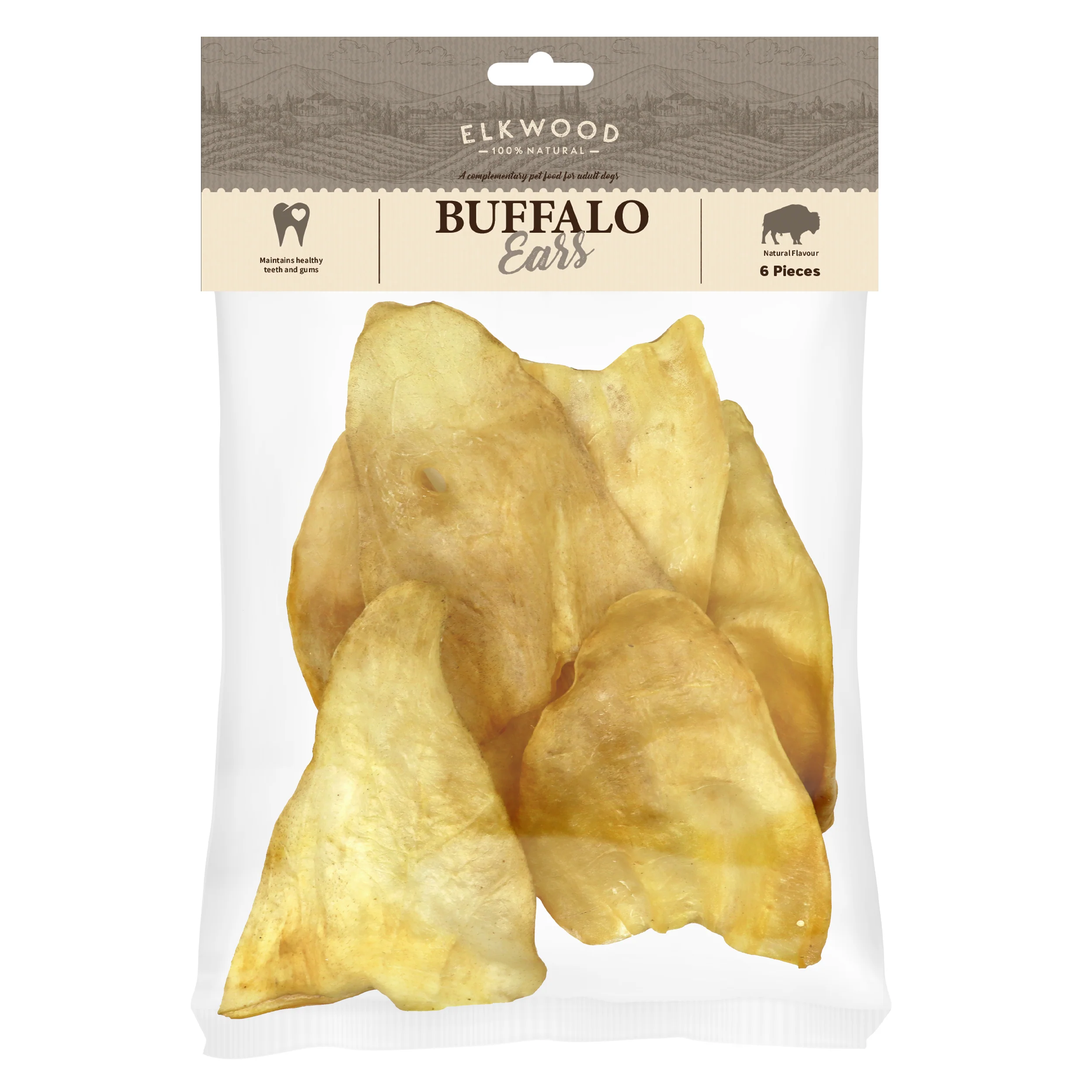 Elkwood 100% Buffalo Natural Ear Dog Treat | 6-pack