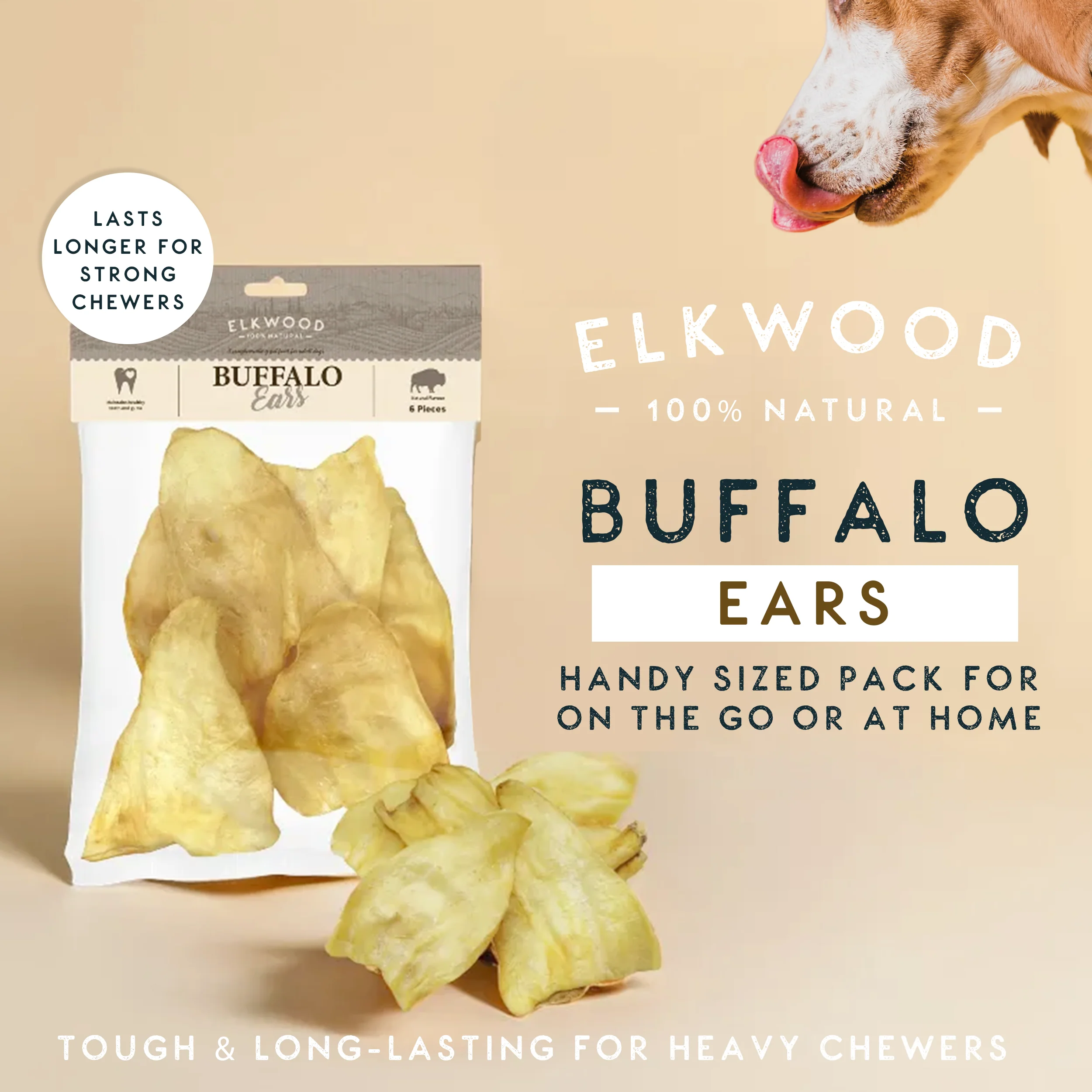 Elkwood 100% Buffalo Natural Ear Dog Treat | 6-pack - Image 2