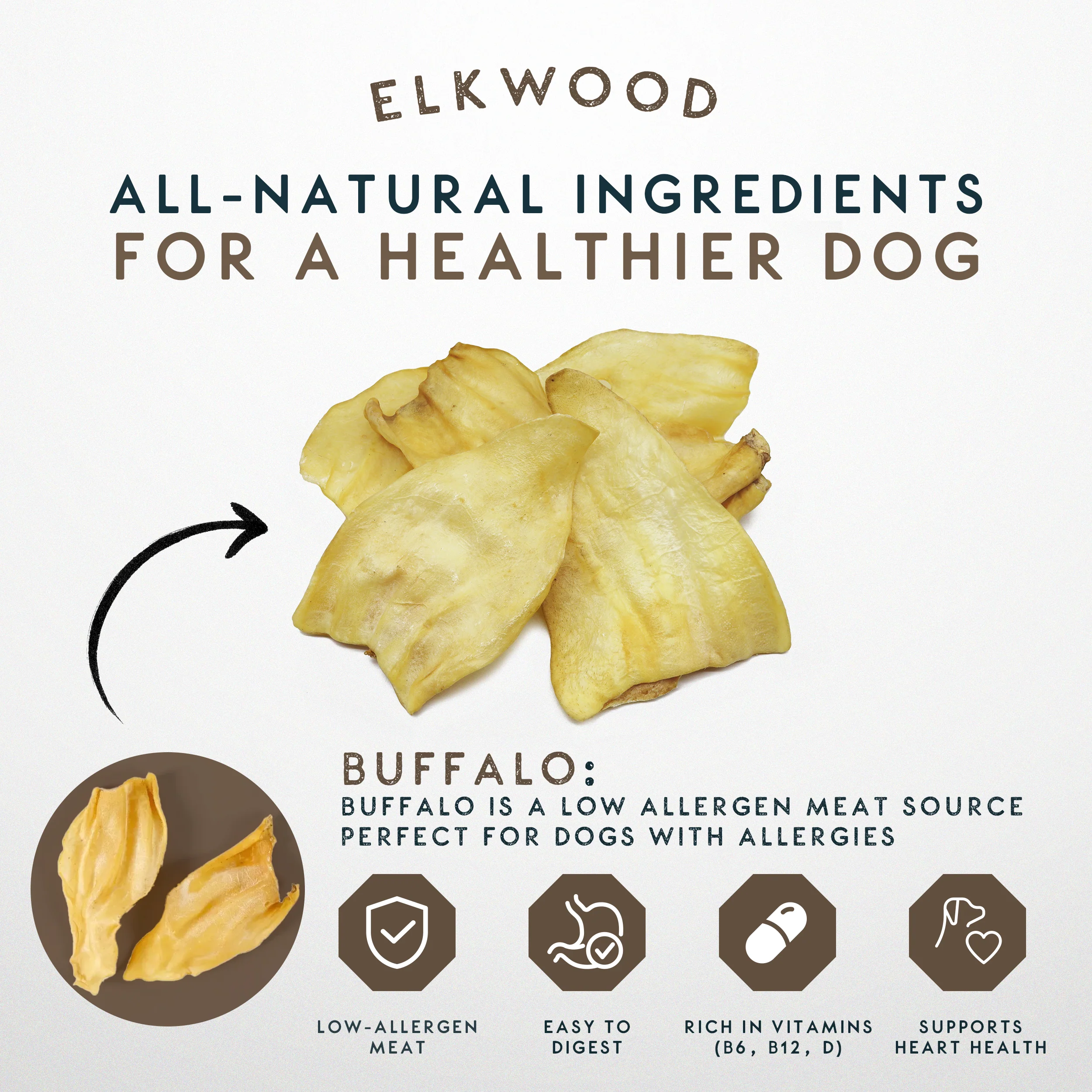 Elkwood 100% Buffalo Natural Ear Dog Treat | 6-pack - Image 4