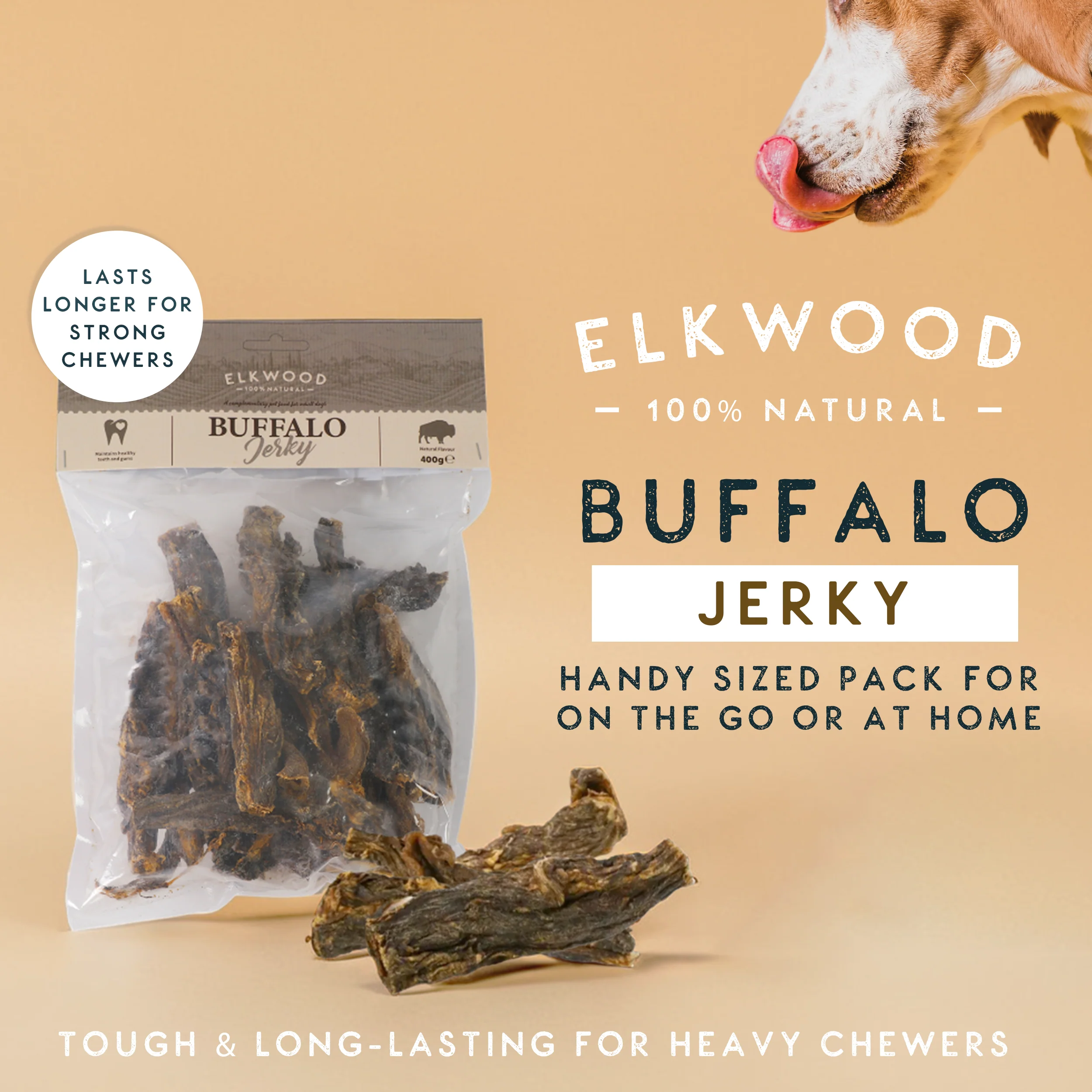 Elkwood 100% Buffalo Natural Jerky Dog Treat | 400g - Image 2