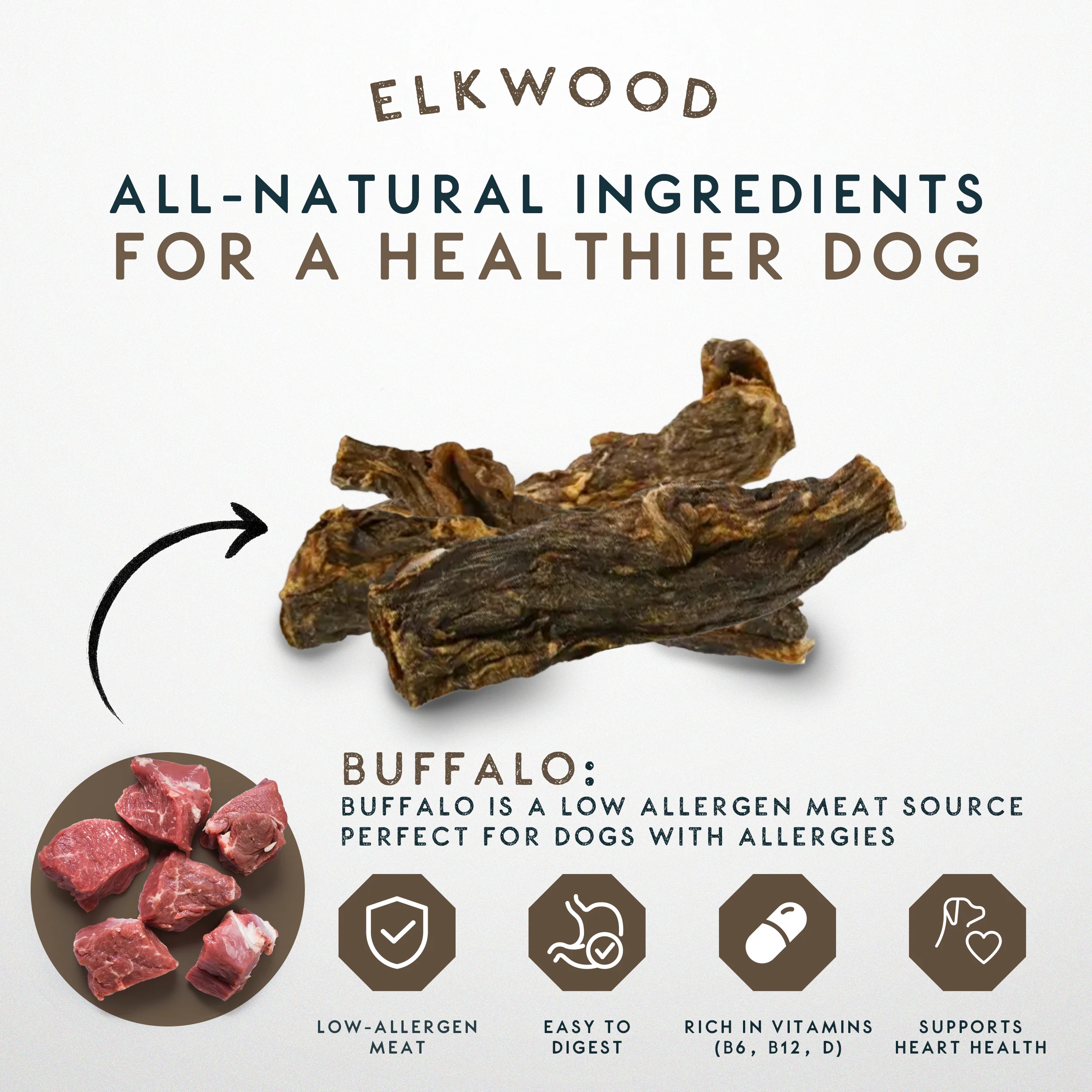 Elkwood 100% Buffalo Natural Jerky Dog Treat | 400g - Image 4