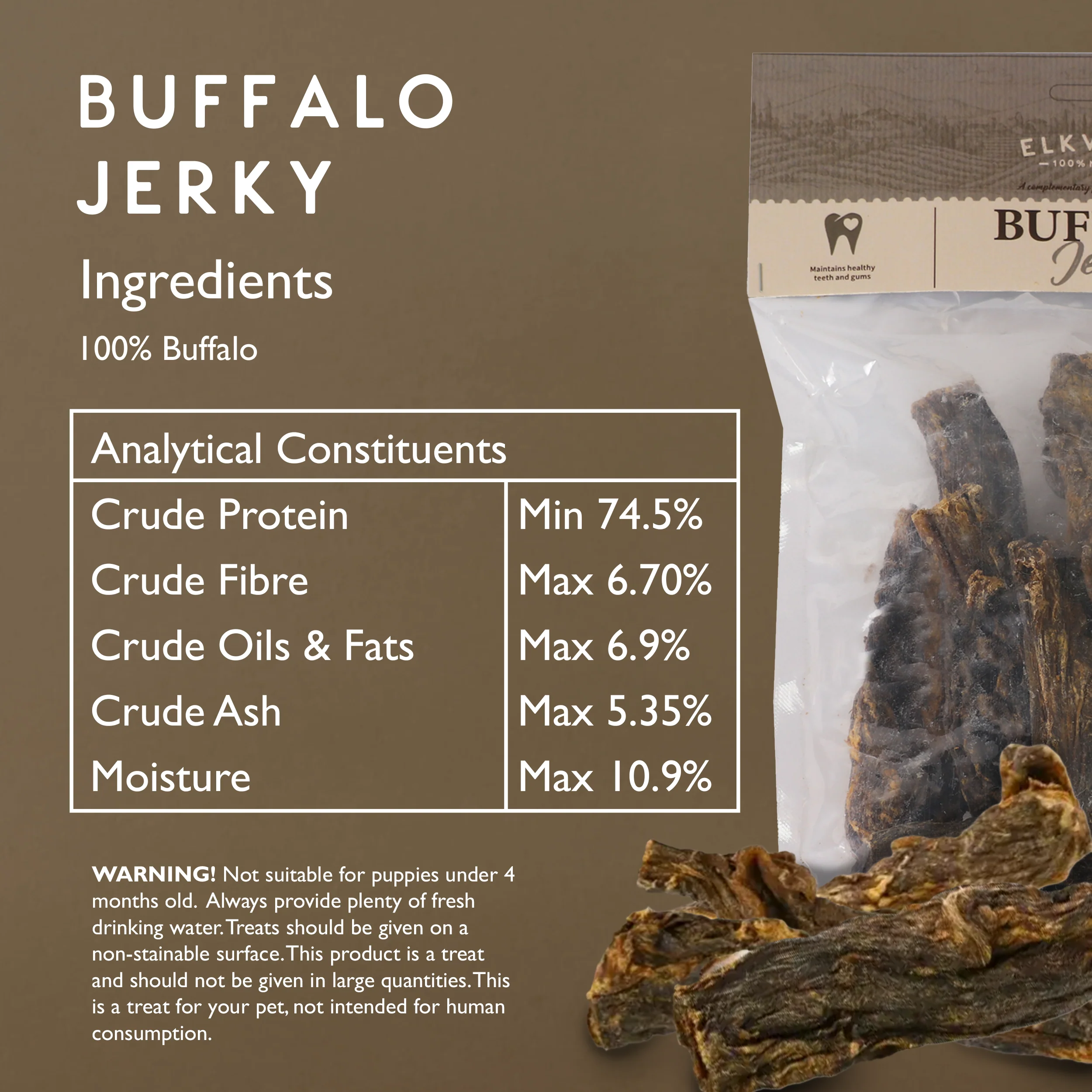 Elkwood 100% Buffalo Natural Jerky Dog Treat | 400g - Image 7