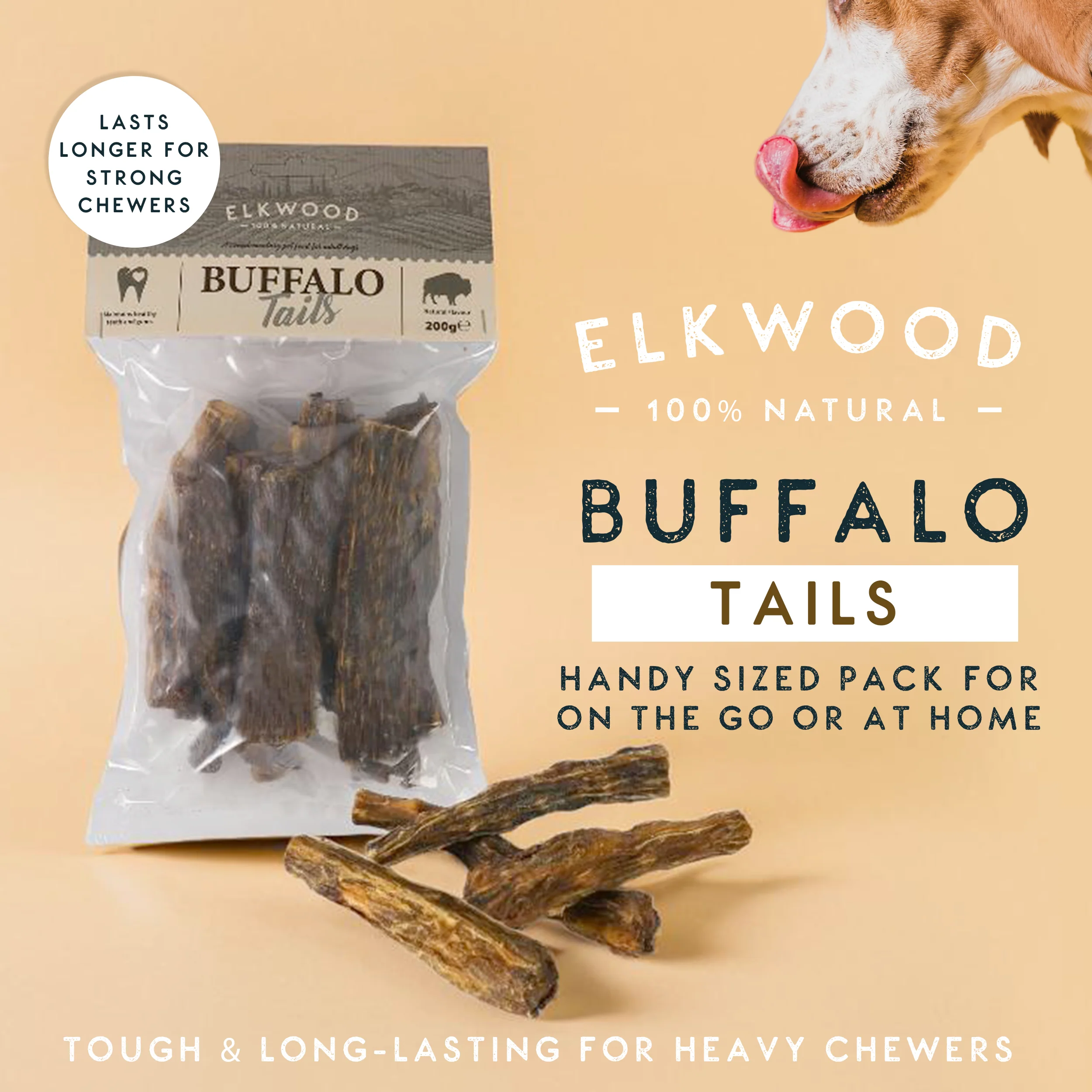 Elkwood 100% Buffalo Natural Tail Dog Treat | 200g - Image 2