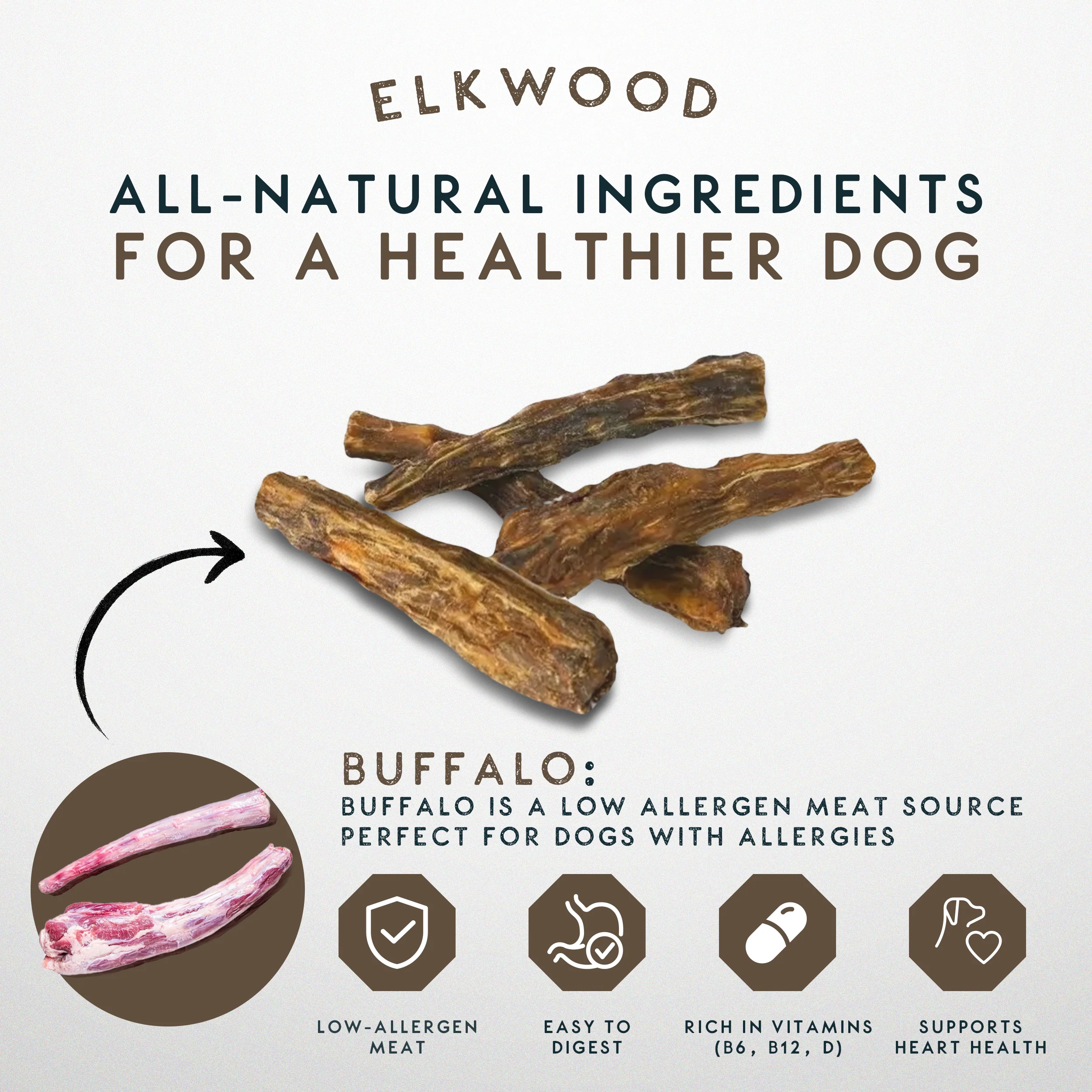 Elkwood 100% Buffalo Natural Tail Dog Treat | 200g - Image 4