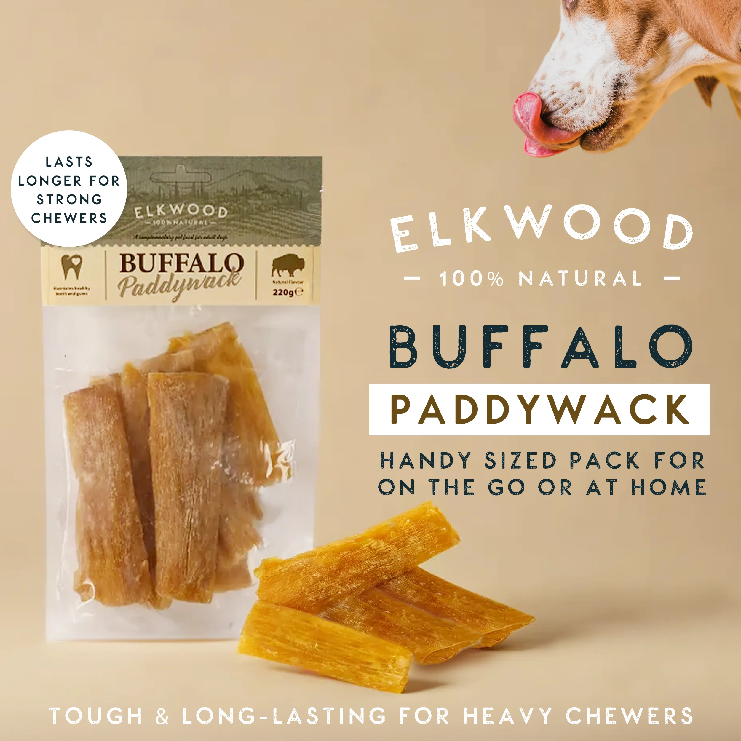 Elkwood 100% Buffalo Paddywack Dog Chew | 220g - Image 2