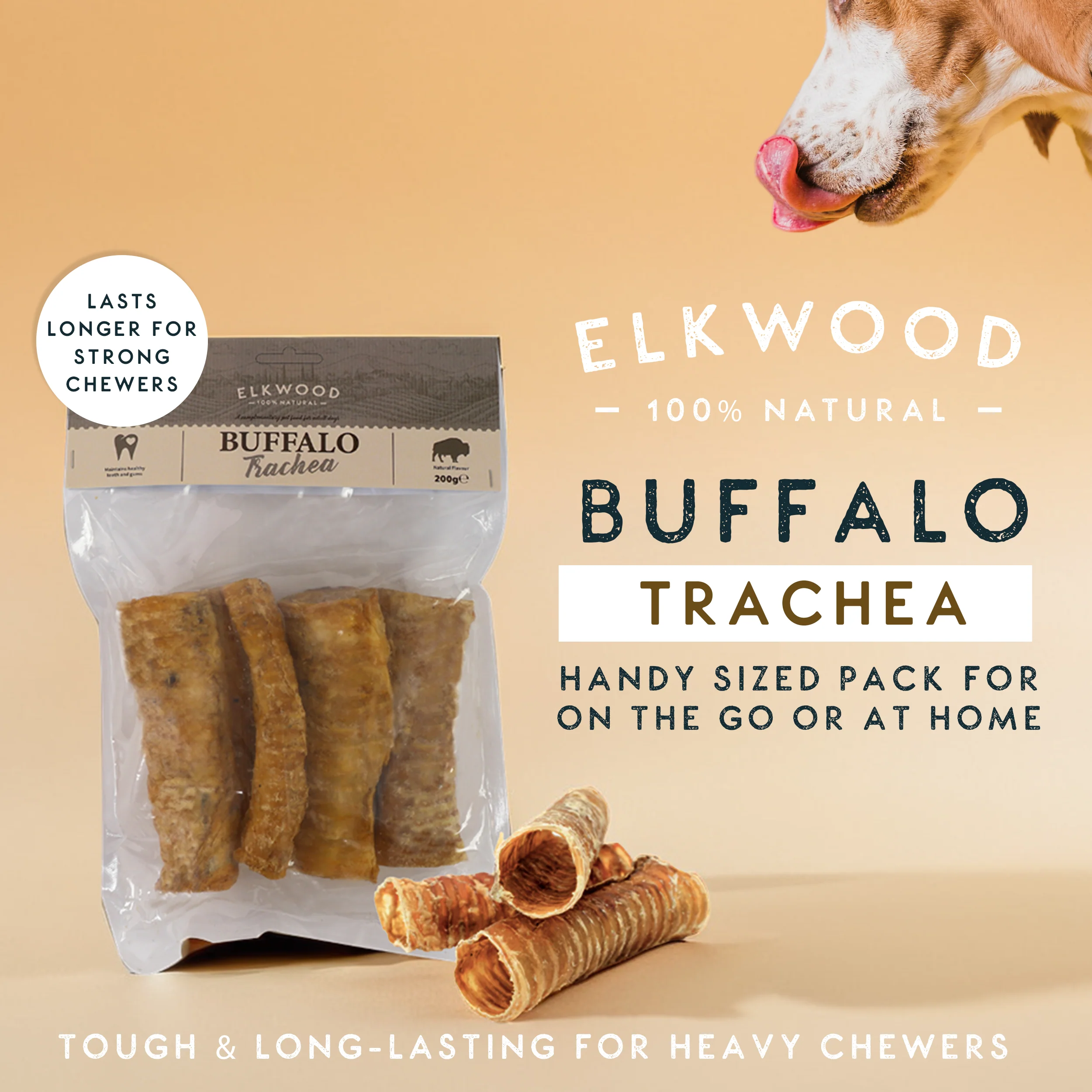 Elkwood 100% Buffalo Trachea Dog Treat | 200g - Image 2
