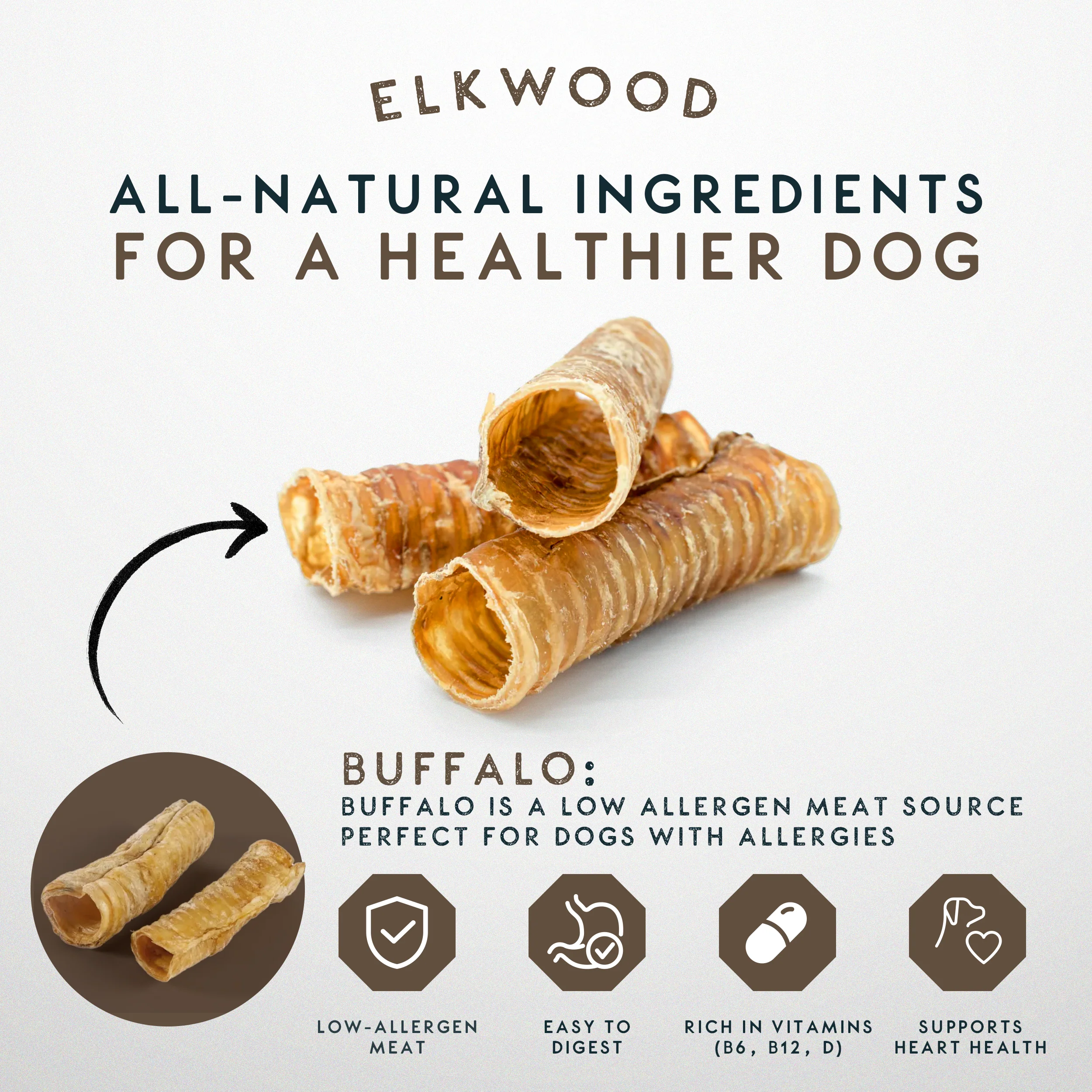 Elkwood 100% Buffalo Trachea Dog Treat | 200g - Image 4