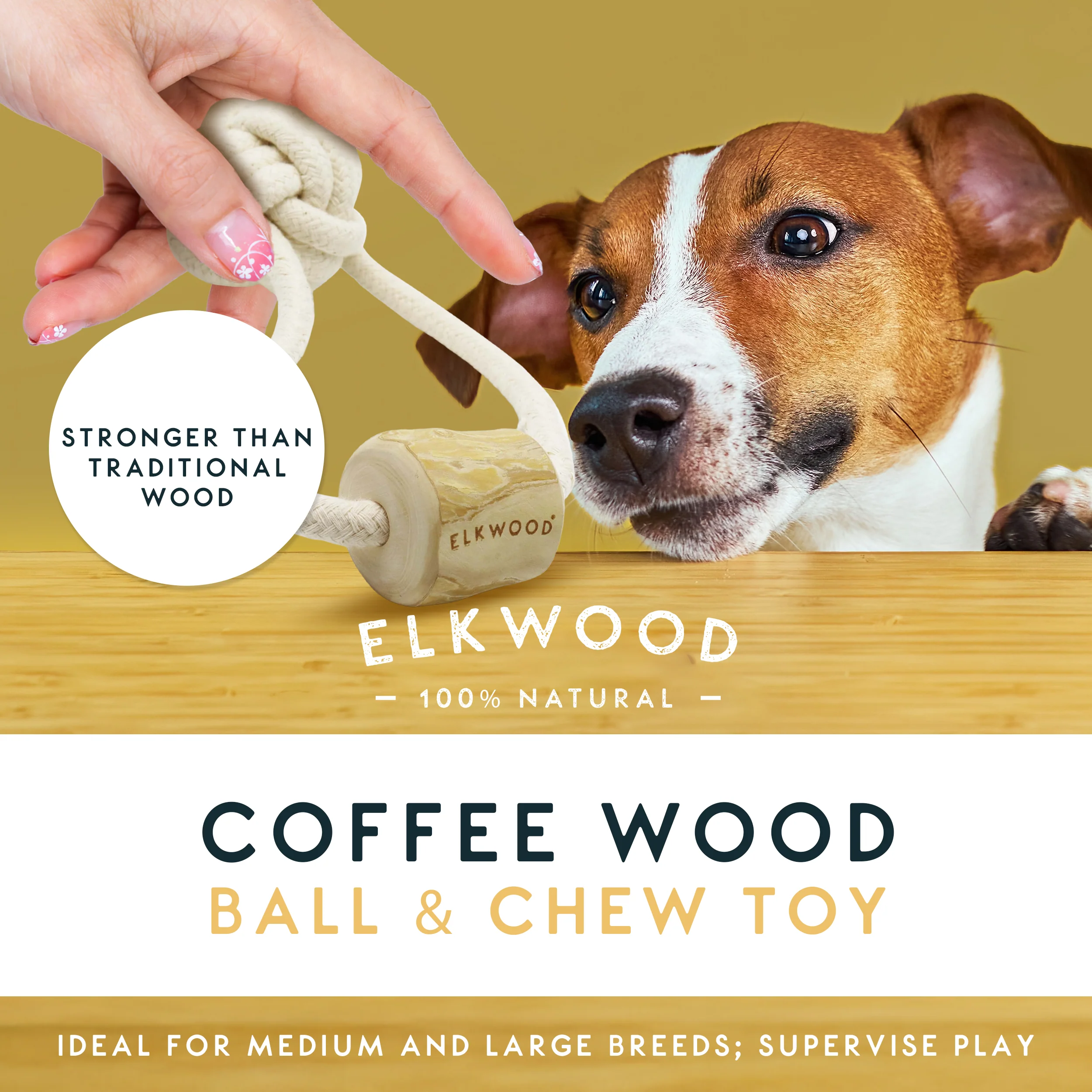 Elkwood Coffee Wood Ball & Chew Dog Toy - Image 2