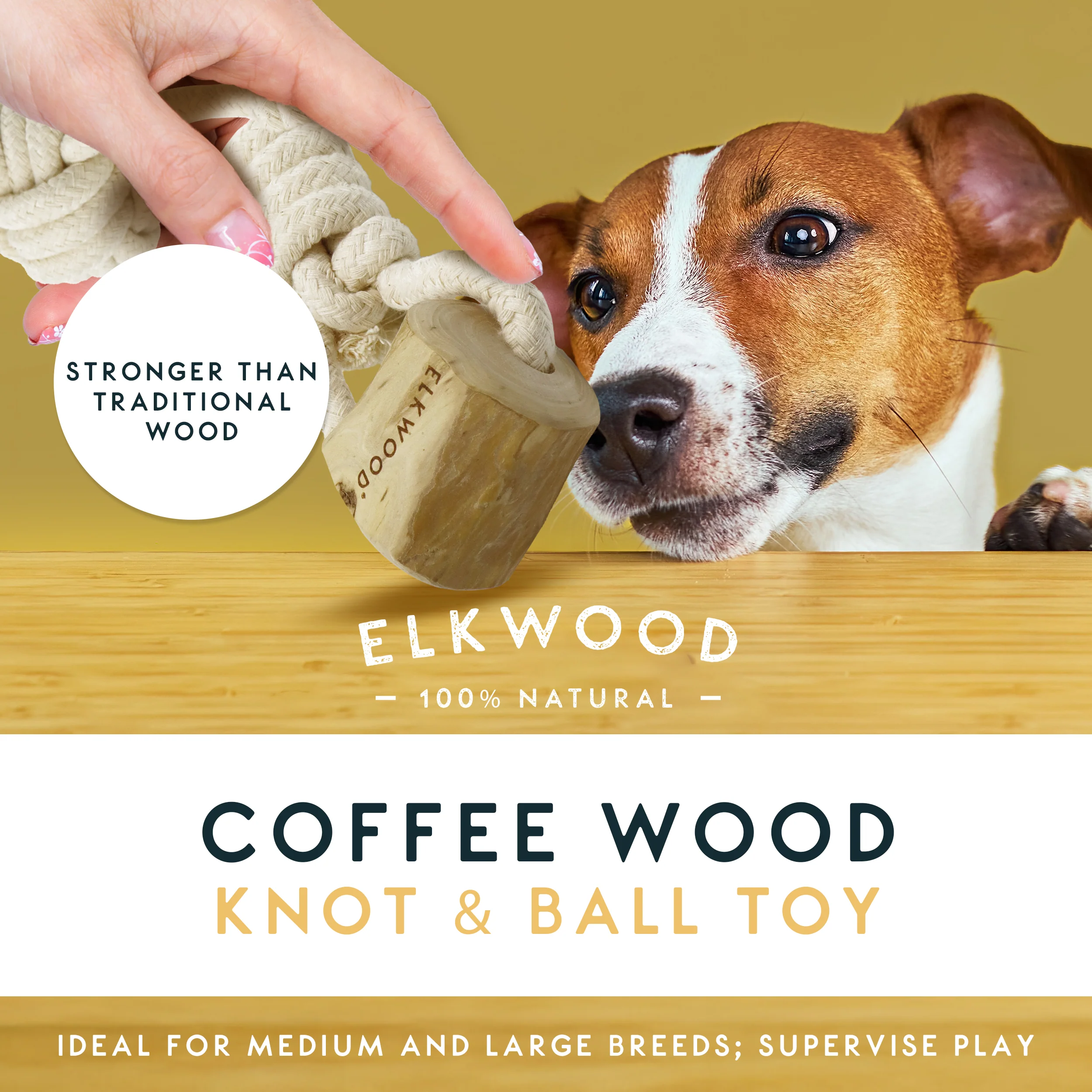 Elkwood Coffee Wood Knot & Ball Dog Toy - Image 2