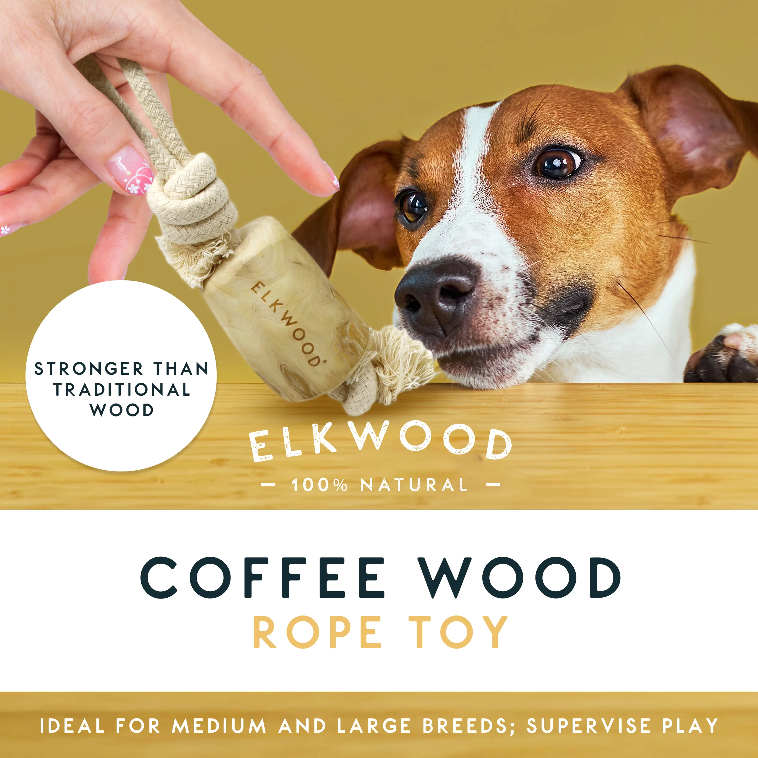 Elkwood Coffee Wood Rope Dog Toy - Image 2