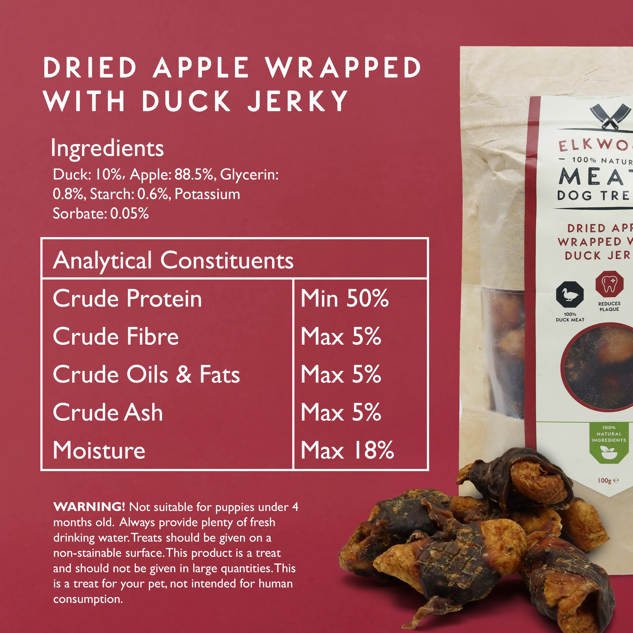 Elkwood Dried Apple Chunks Wrapped in Duck Jerky | 100g - Image 7