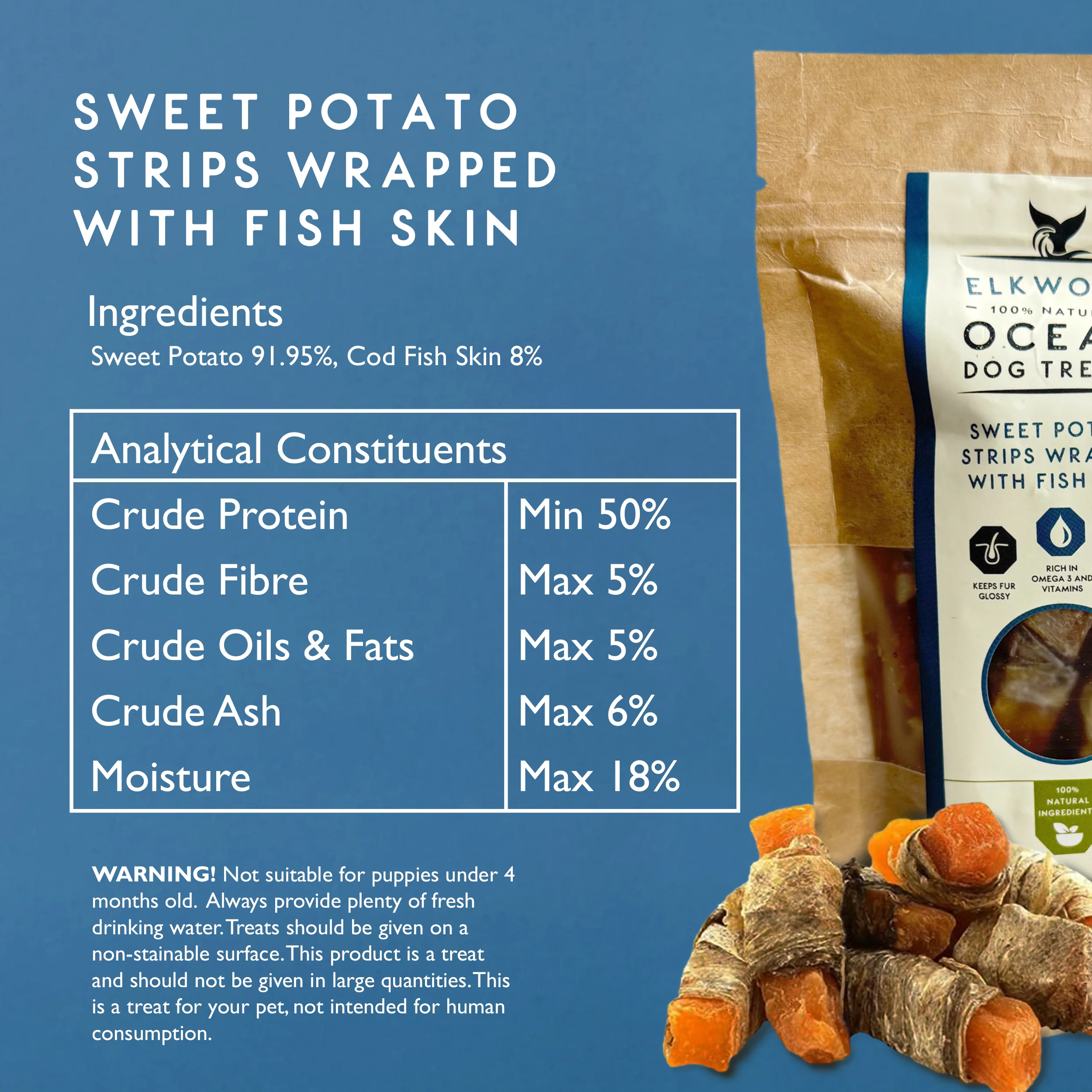 Elkwood Sweet Potato Strips Wrapped in Fish Skin | 100g - Image 7