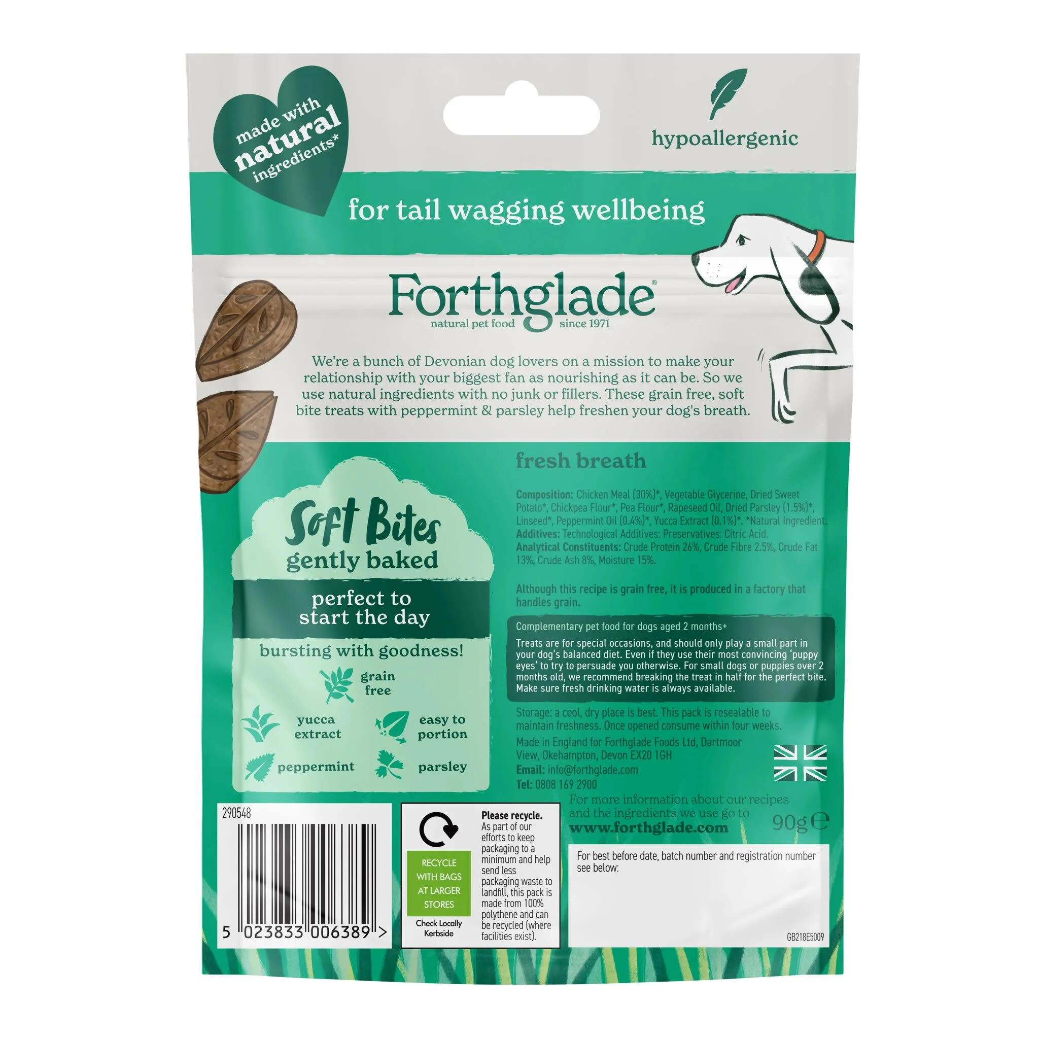 Forthglade Functional Fresh Breath Natural Soft Bites Dog Treats - Peppermint & Parsley - Image 2