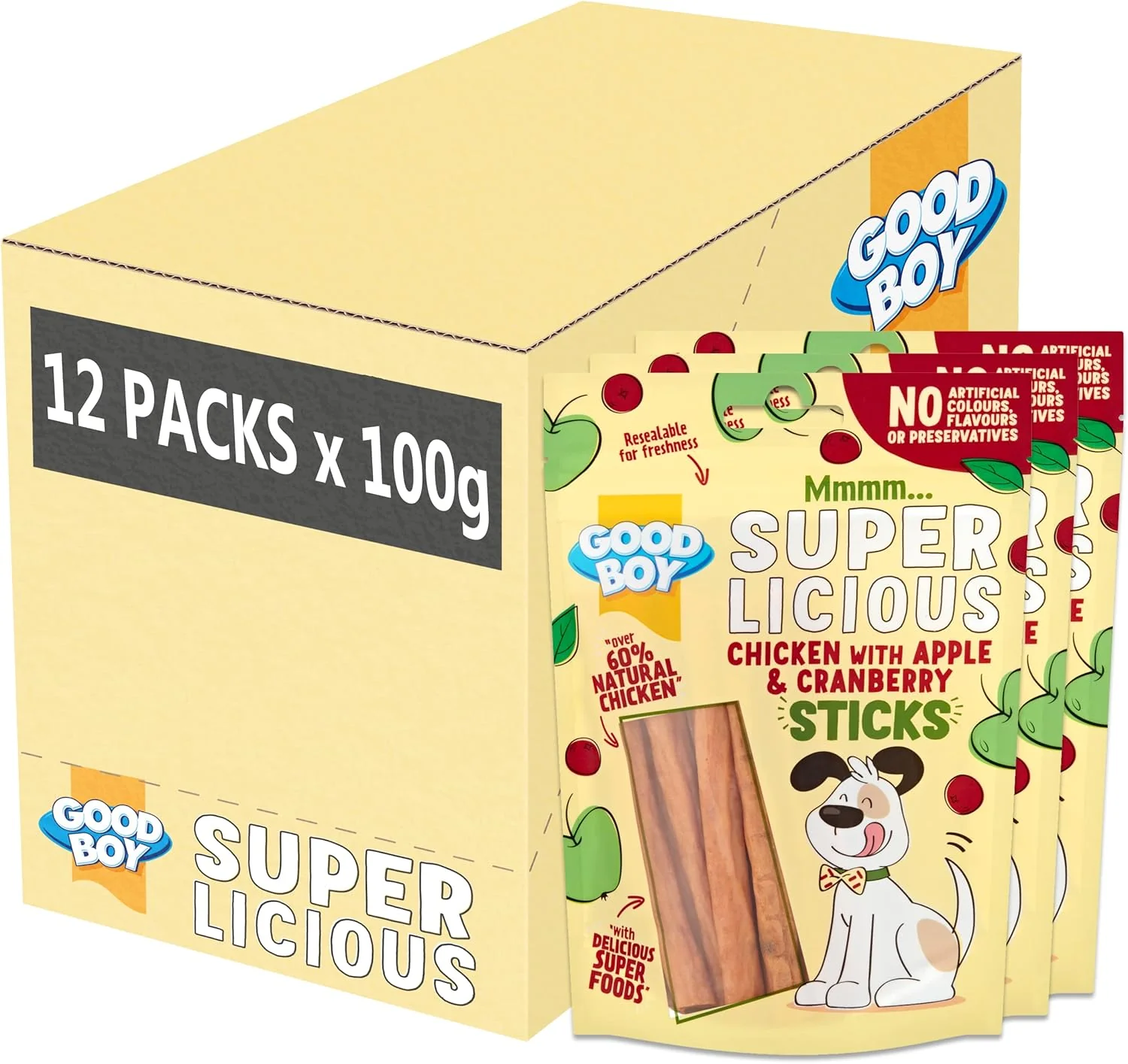 Good Boy Super Licious Chicken with Apple & Cranberry Sticks Dog Treats - Image 2