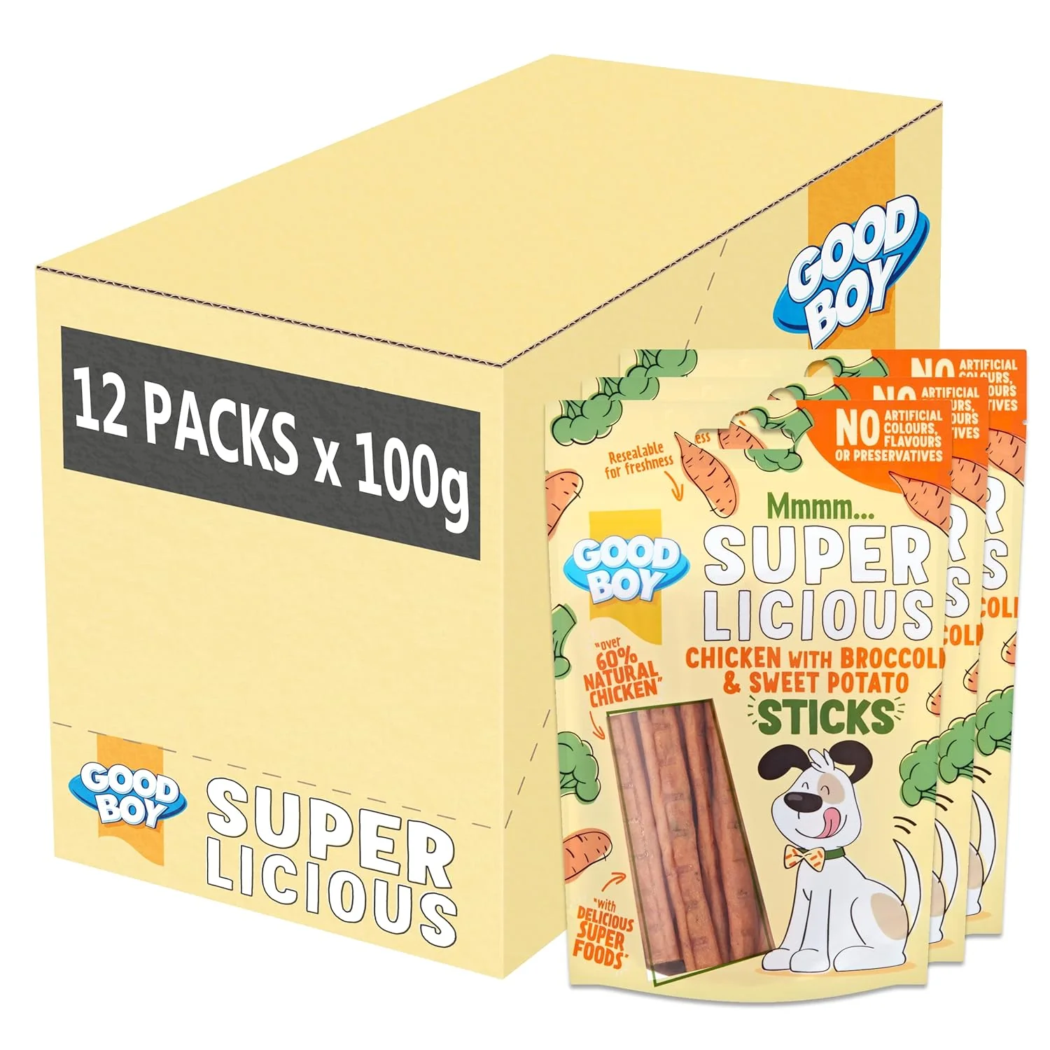 Good Boy Super Licious Chicken with Broccoli & Sweet Potato Sticks Dog Treats - Image 2