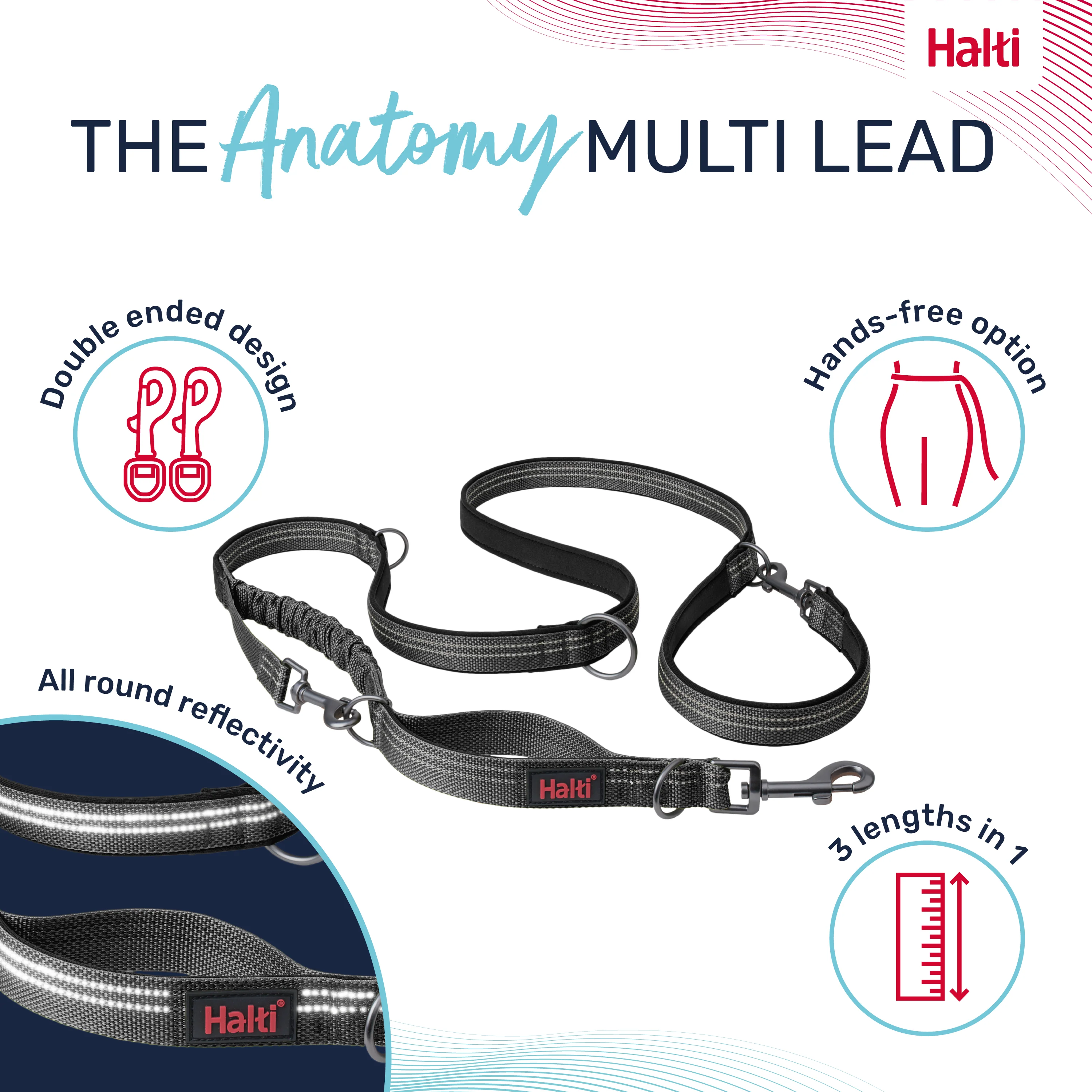Halti Anatomy Multi Dog Lead - Grey - Image 2