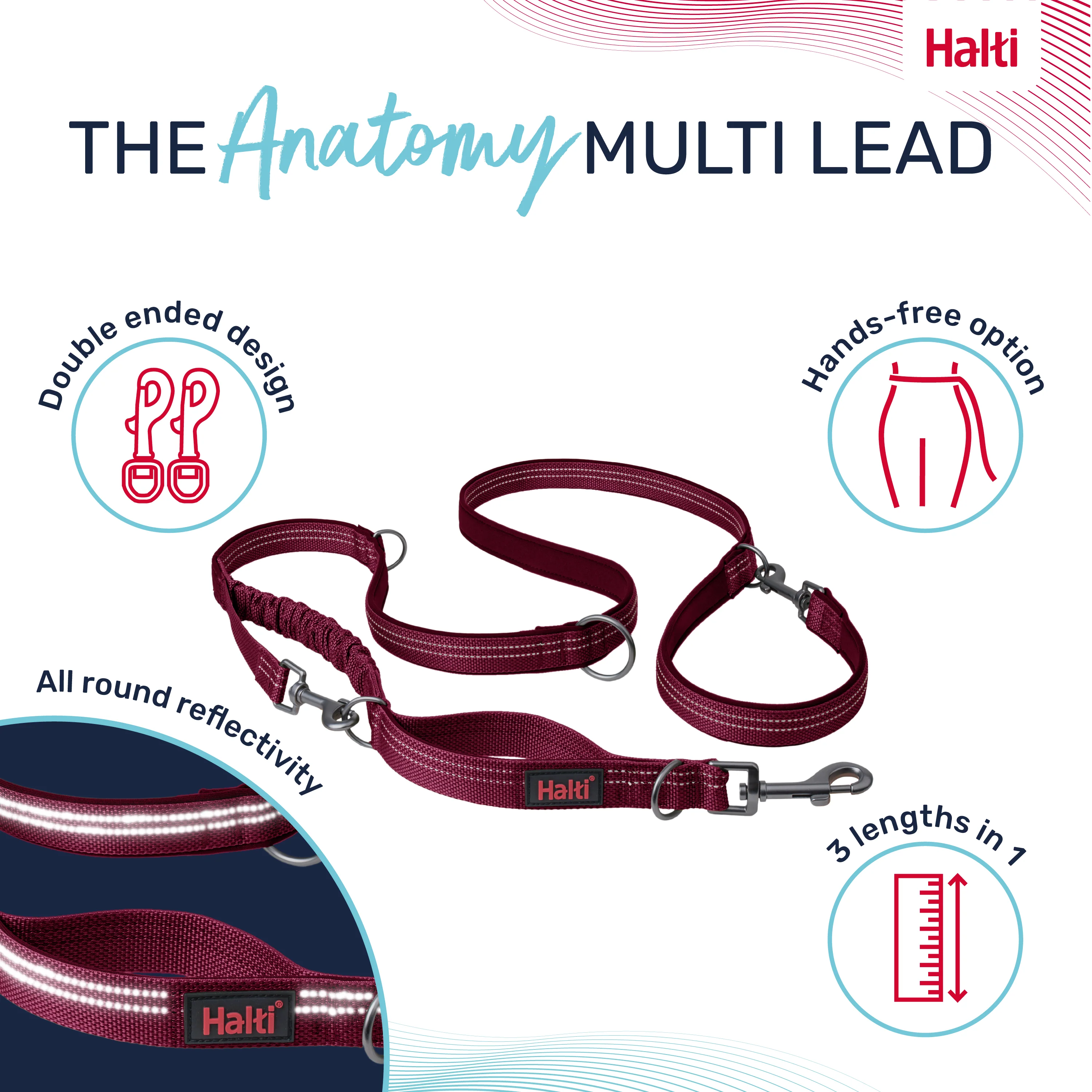Halti Anatomy Multi Dog Lead - Magenta - Image 2