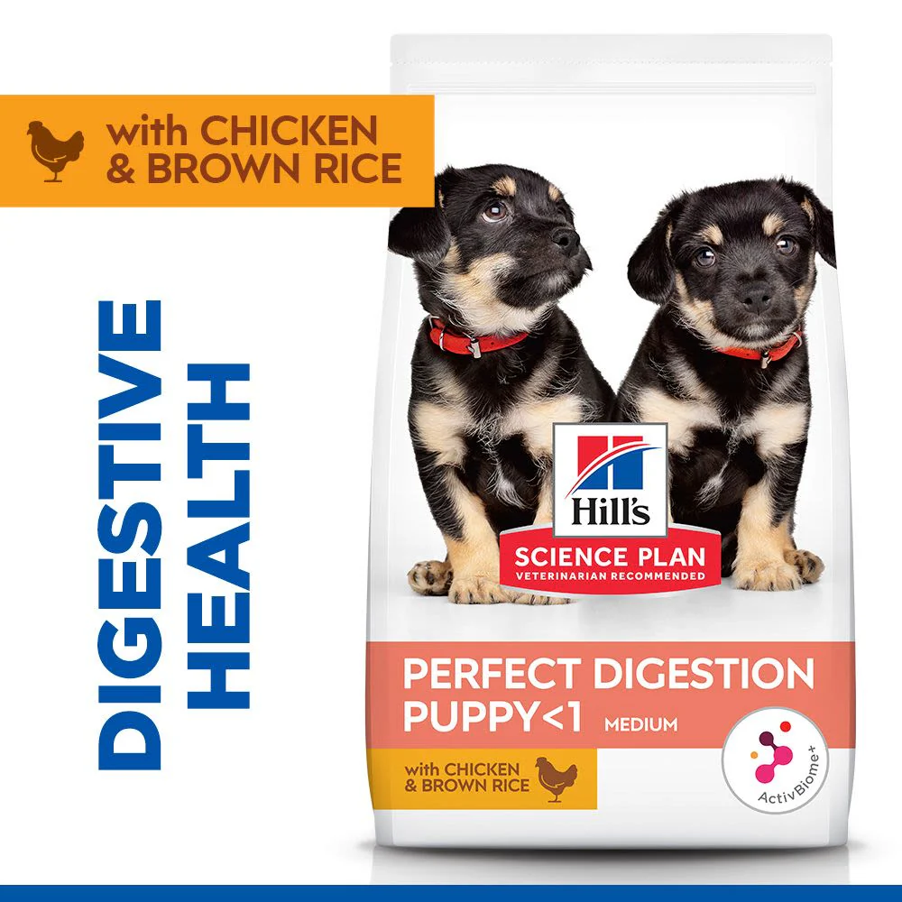 Hill's Science Plan Perfect Digestion Medium Puppy Dry Food with Chicken and Brown Rice - 14kg Bag - Image 2