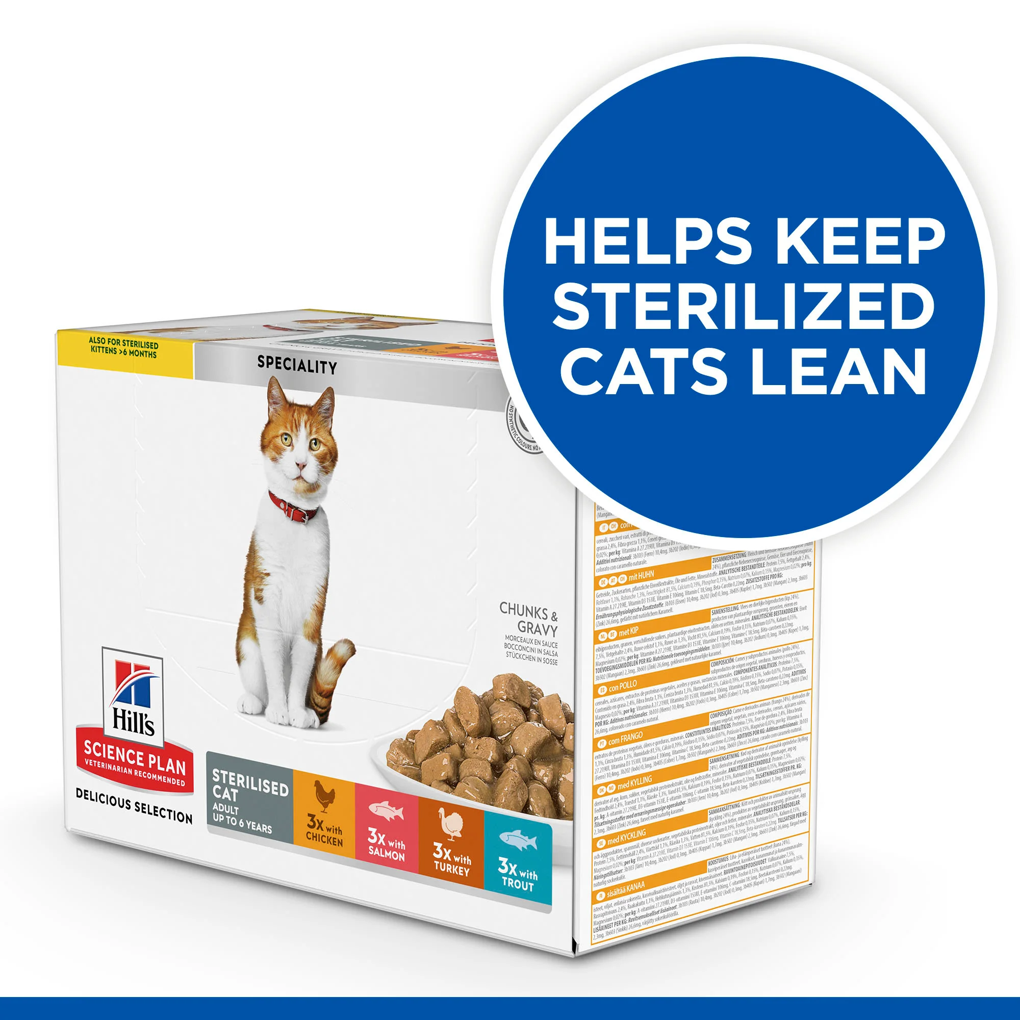 Hill's Science Plan Sterilised Cat Adult Wet Cat Food Multipack - Chicken, Salmon, Trout, Turkey - Image 6