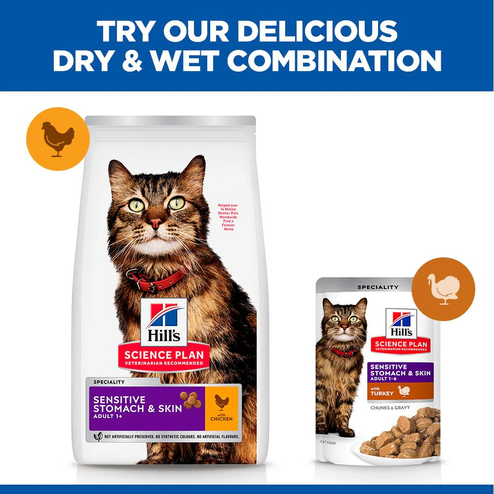 Hill's Science Plan Sensitive Stomach & Skin Adult Dry Cat Food with Chicken - 3kg - Image 6