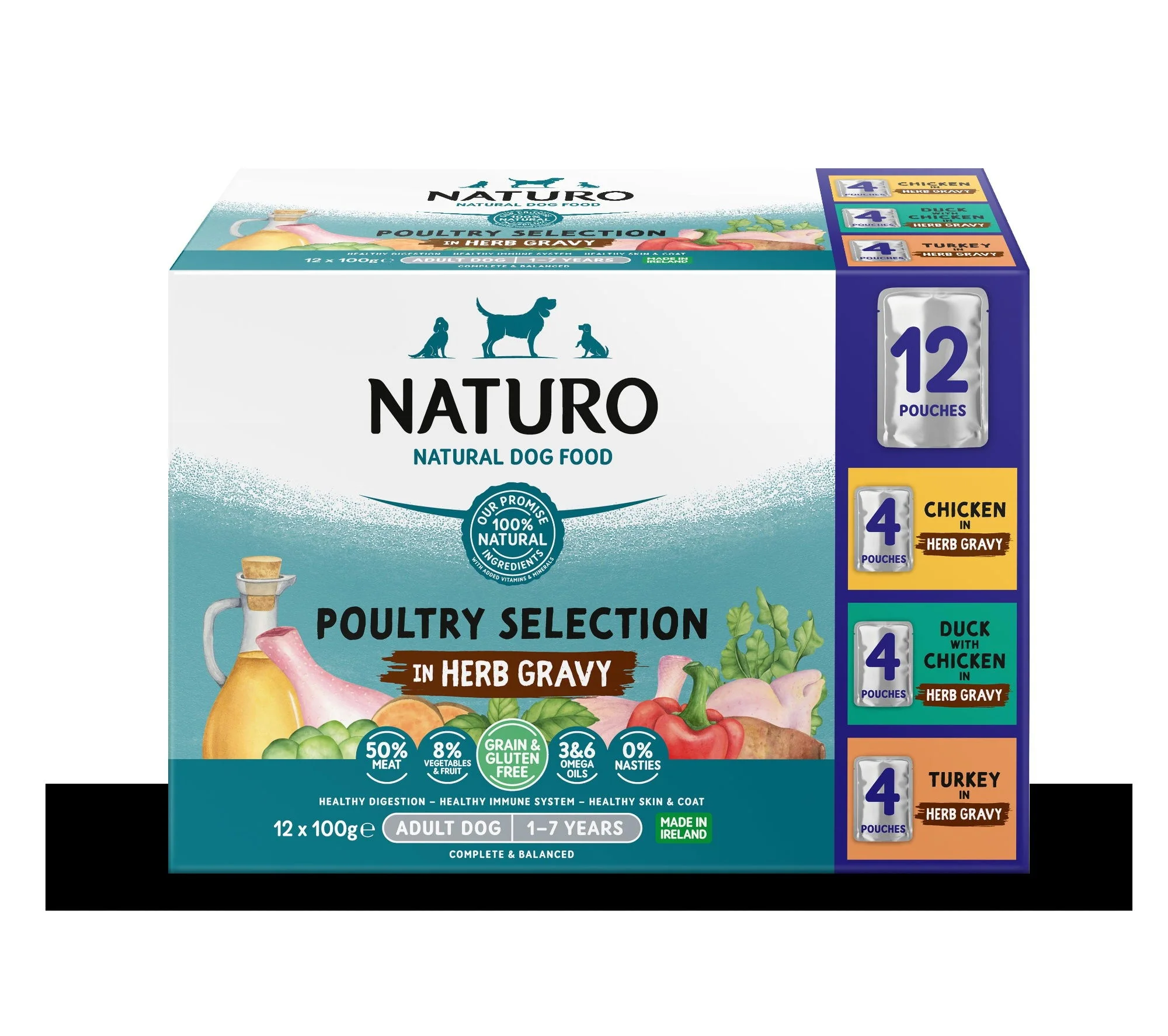 Naturo Adult Dog Food Grain & Gluten Free Pouch Poultry Selection in Herb Gravy