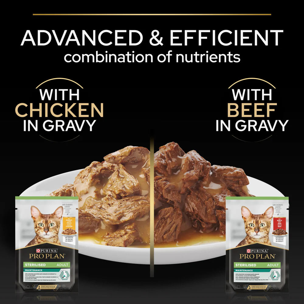 Pro Plan Sterilised Beef & Chicken in Gravy Adult Wet Cat Food - Image 11