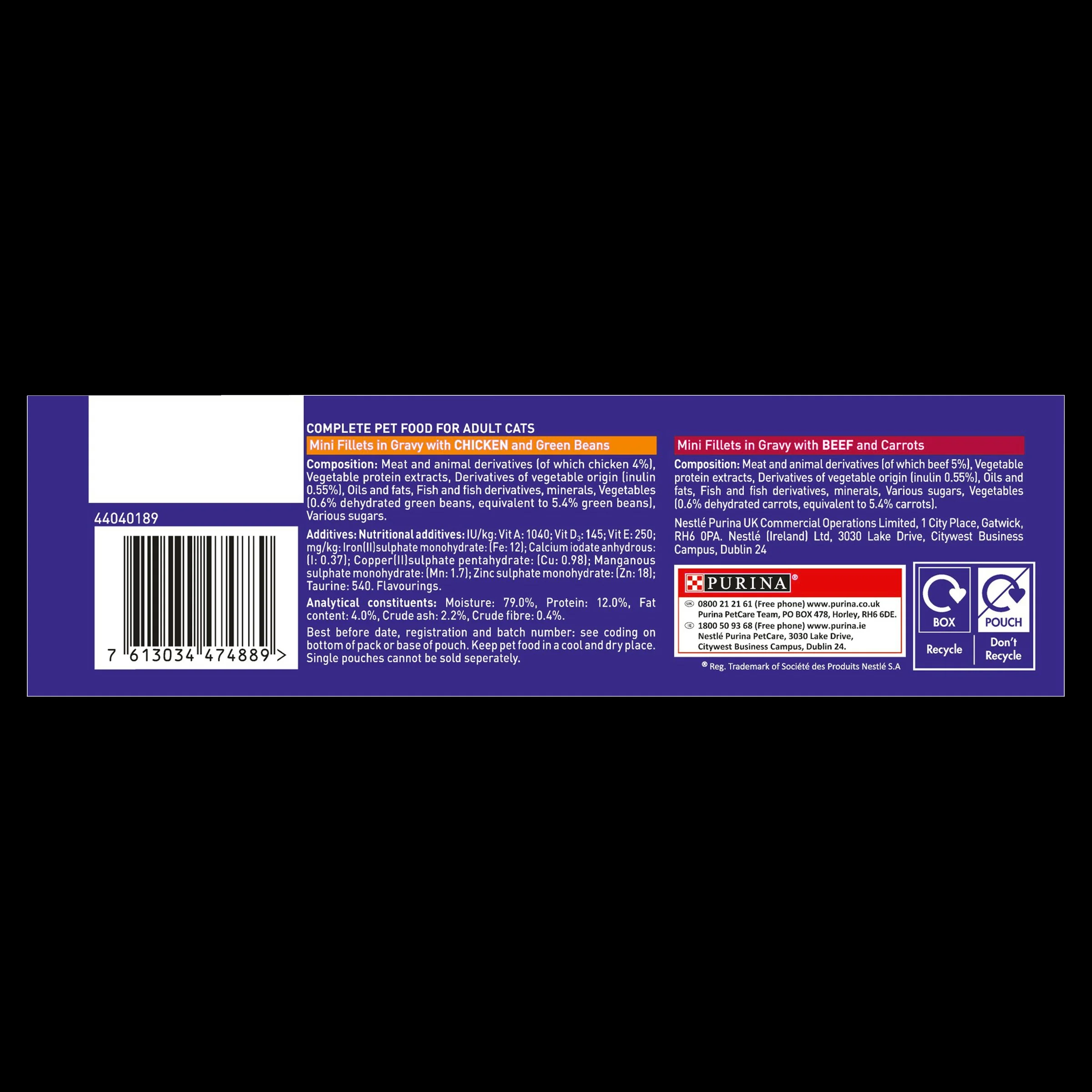 Purina ONE Adult Mini Fillets Wet Cat Food Chicken & Beef w Green Beans - Image 3
