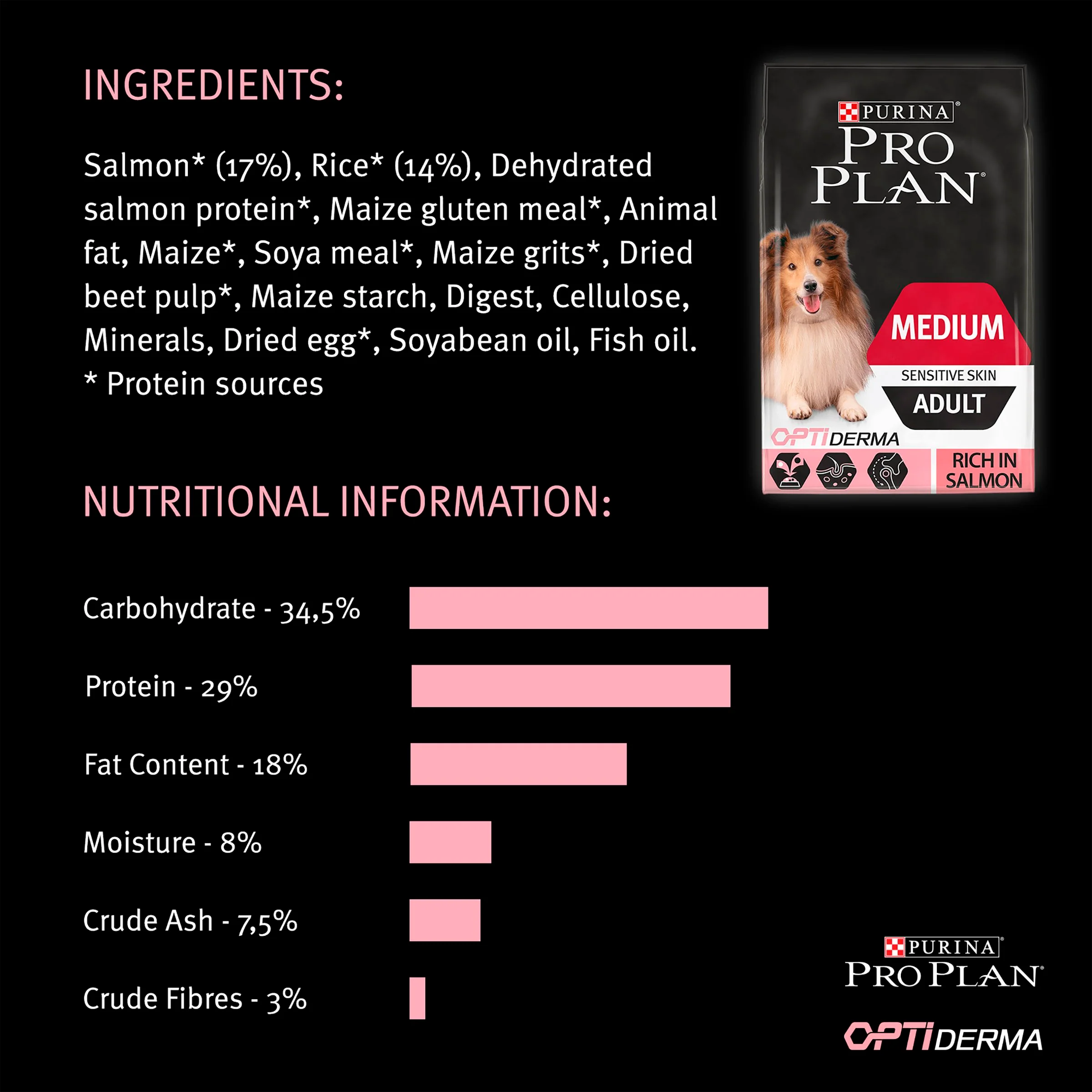Purina Pro Plan Opti Derma Sensitive Skin Medium Adult Dry Dog Food - Salmon - Image 6