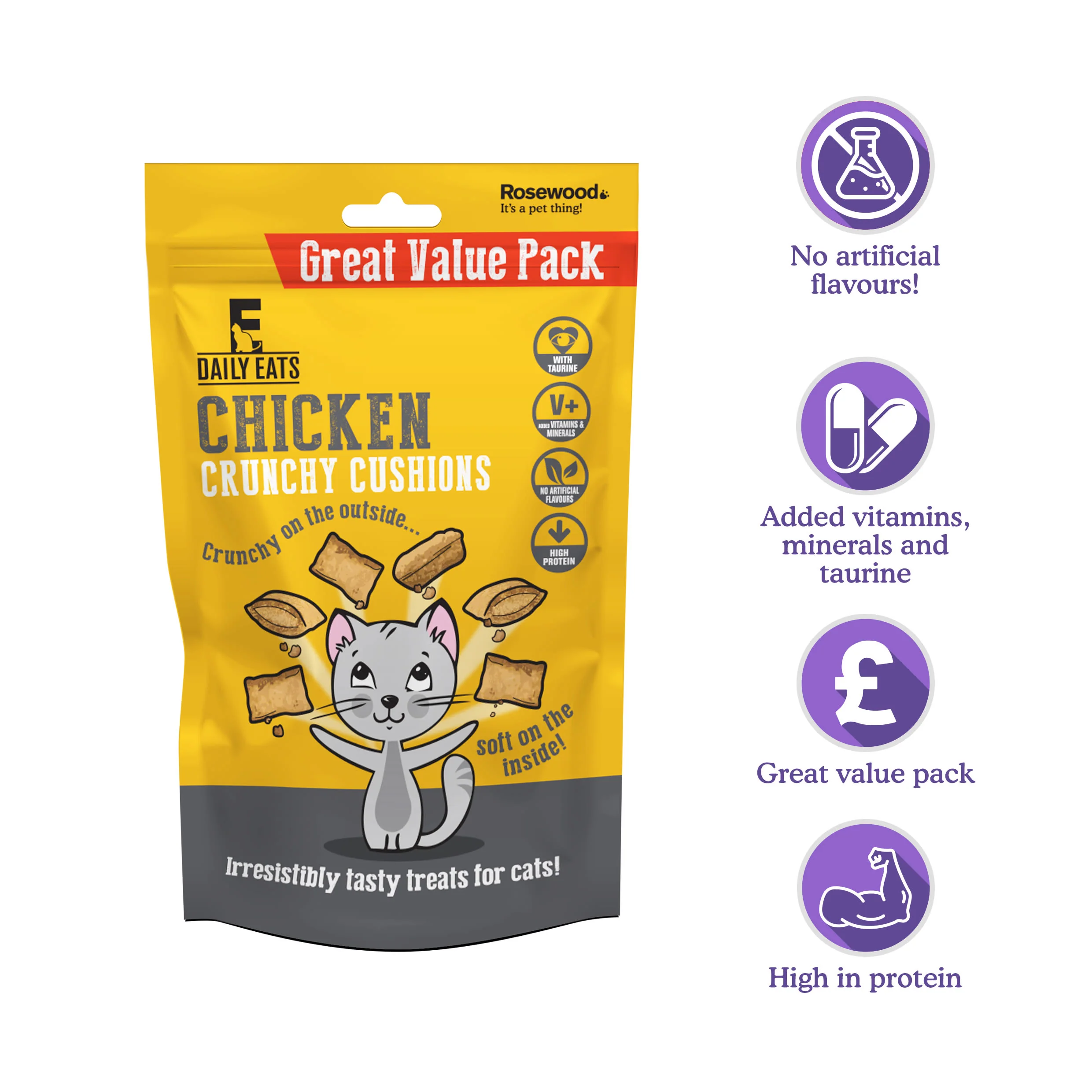 Rosewood Chicken Crunchy Cushions Cat Treats Value Pack - Image 2
