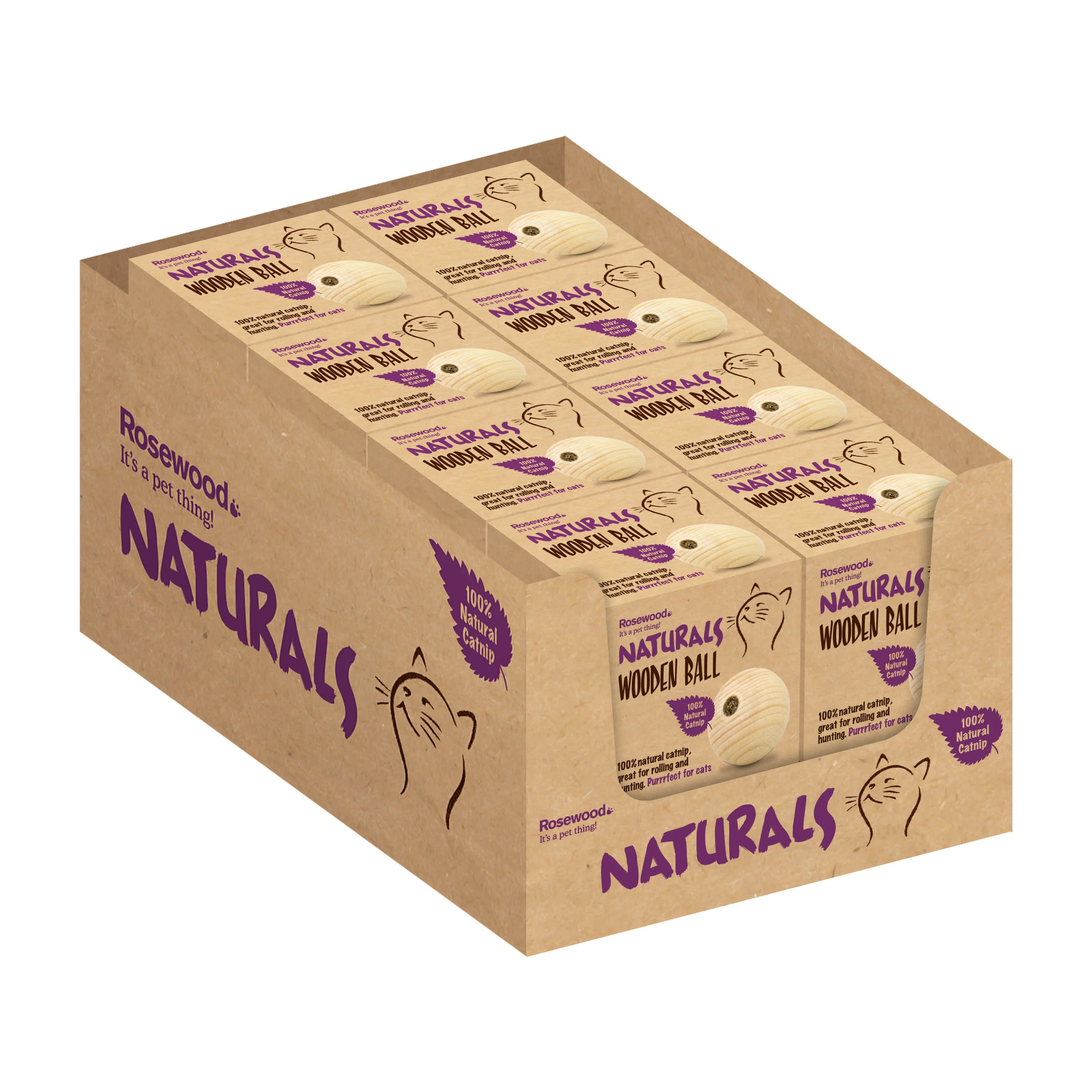 Rosewood Naturals Catnip Wooden Ball Cat Toy - Image 2