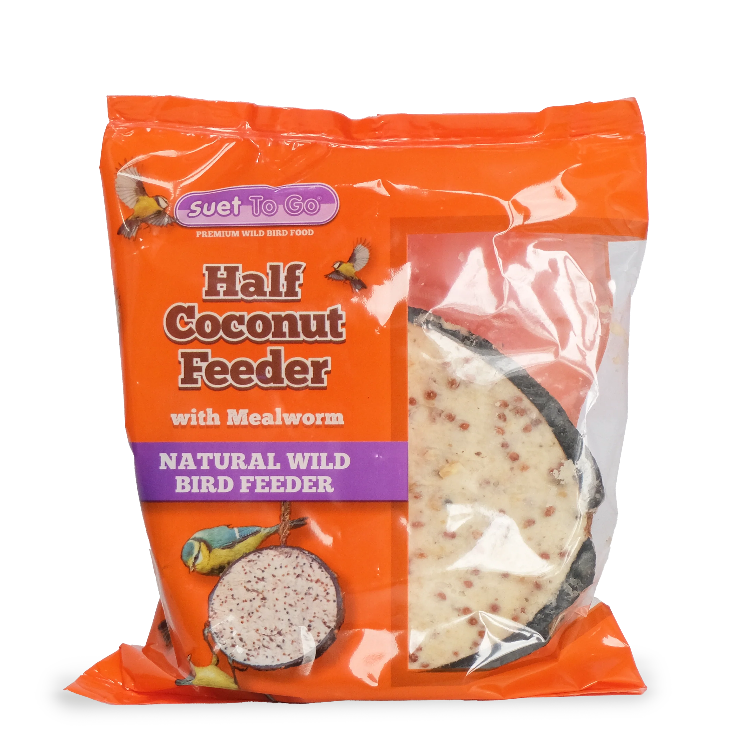 Suet to Go Half Coconut Natural Wild Bird Feeder with Mealworm