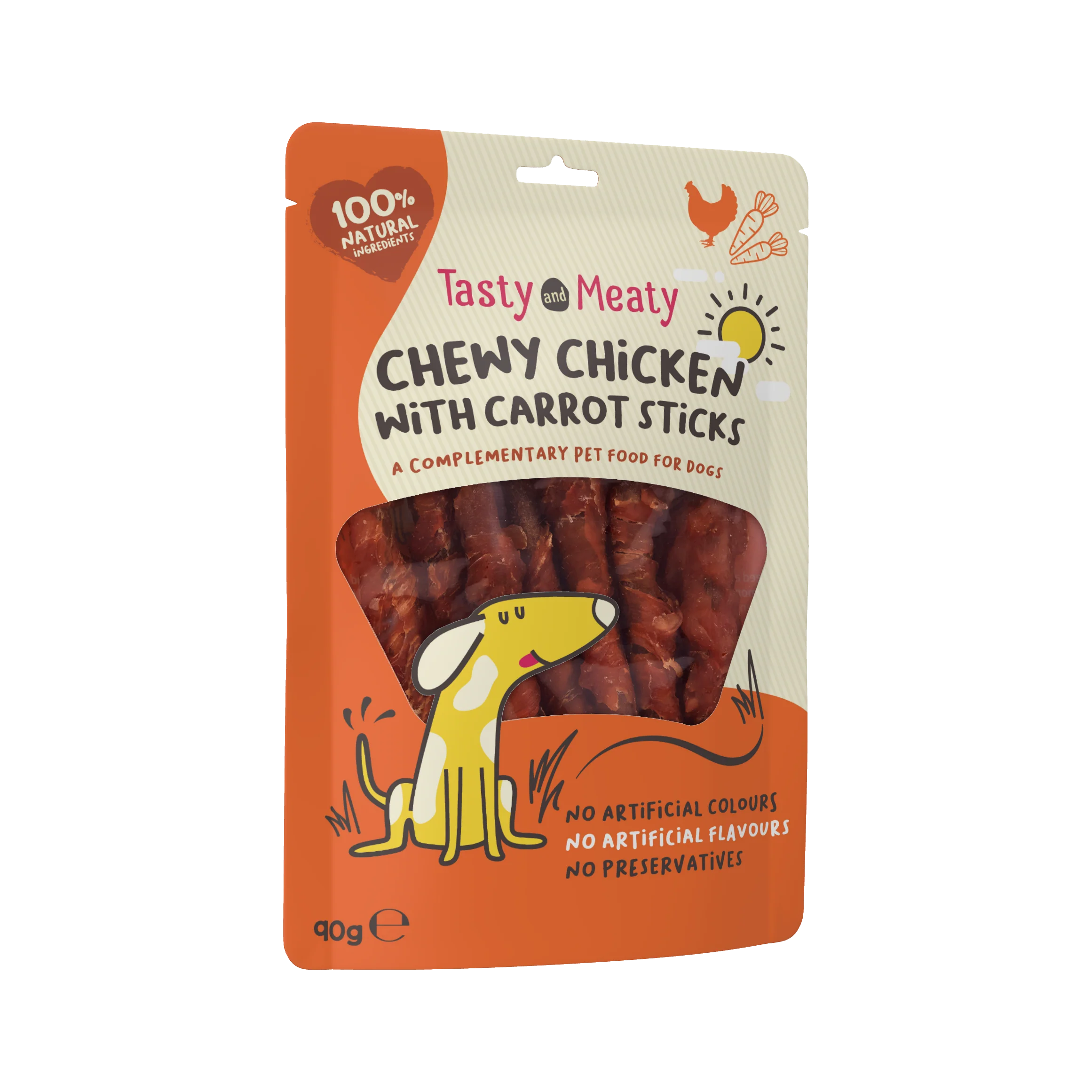 Tasty & Meaty Chewy Chicken With Carrot Sticks Adult Dog Treats | 90g - Image 2