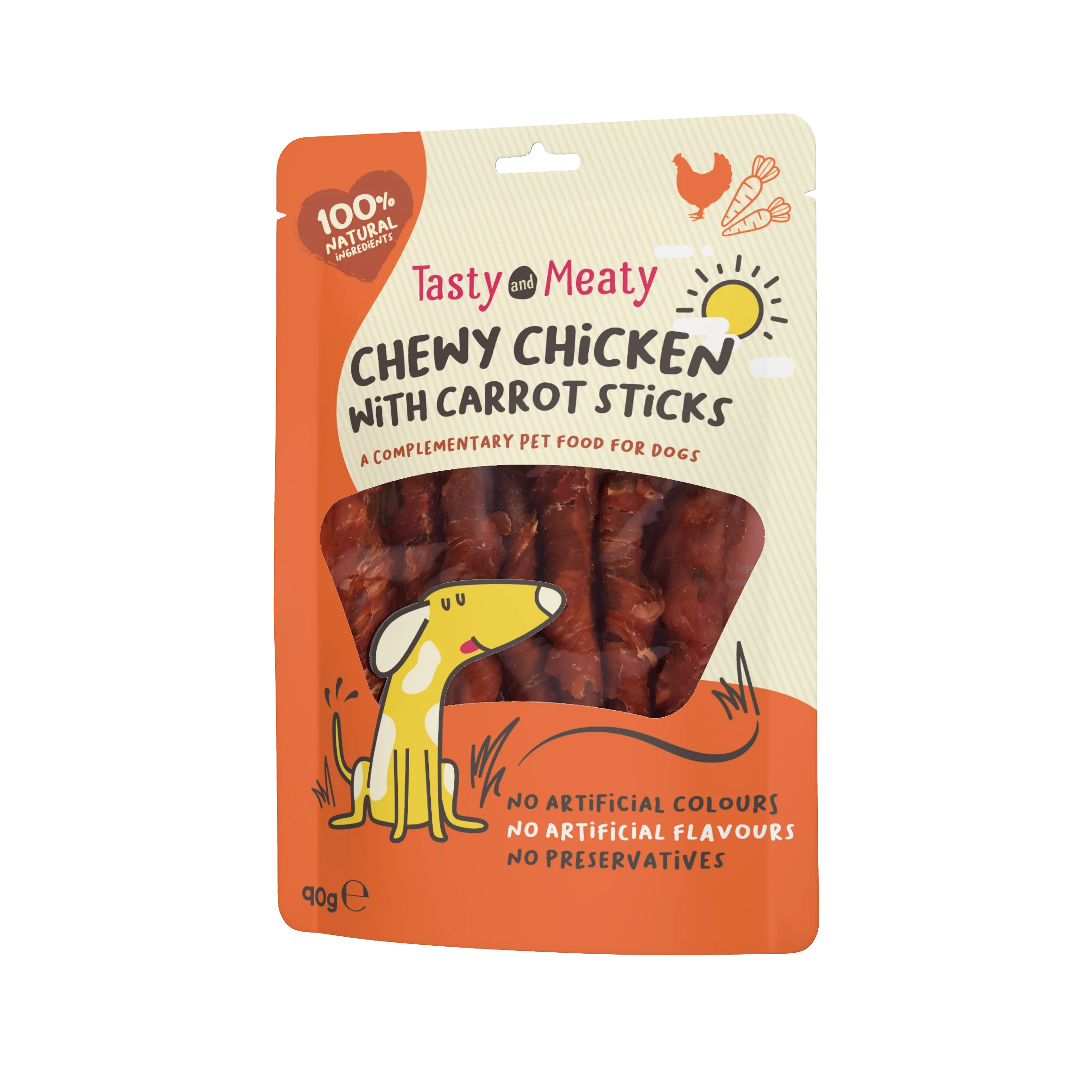 Tasty & Meaty Chewy Chicken With Carrot Sticks Adult Dog Treats | 90g - Image 3