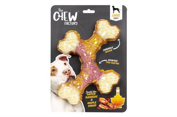 The Chew Factory Bacon & Maple Nylon Cross Dog Toy - Image 3